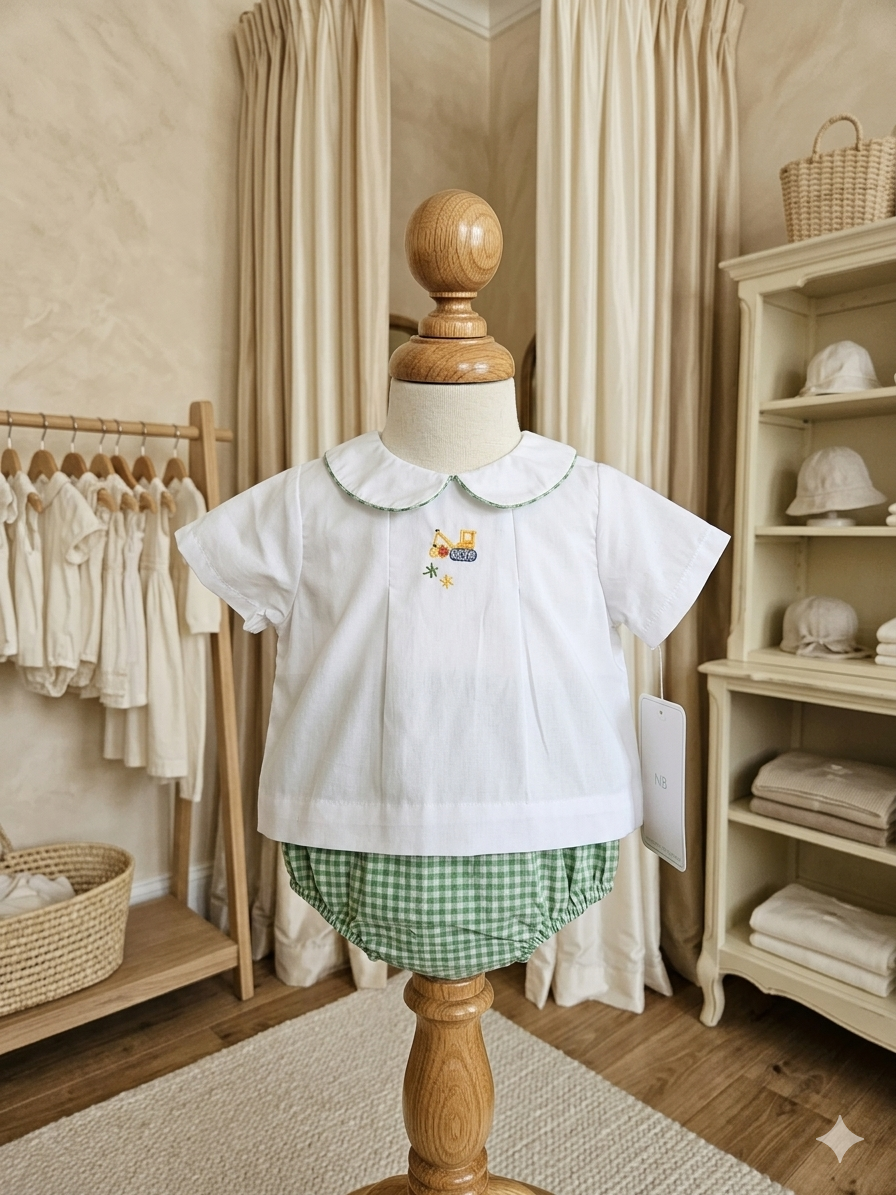Petit Ami Baby Boy 2pc Gingham Bloomer Set NB & 3M