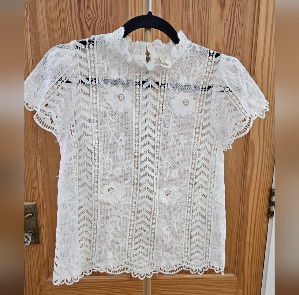 LoveJ Lace See Through Flutter Sleeve Top with Zipper Back Size Small