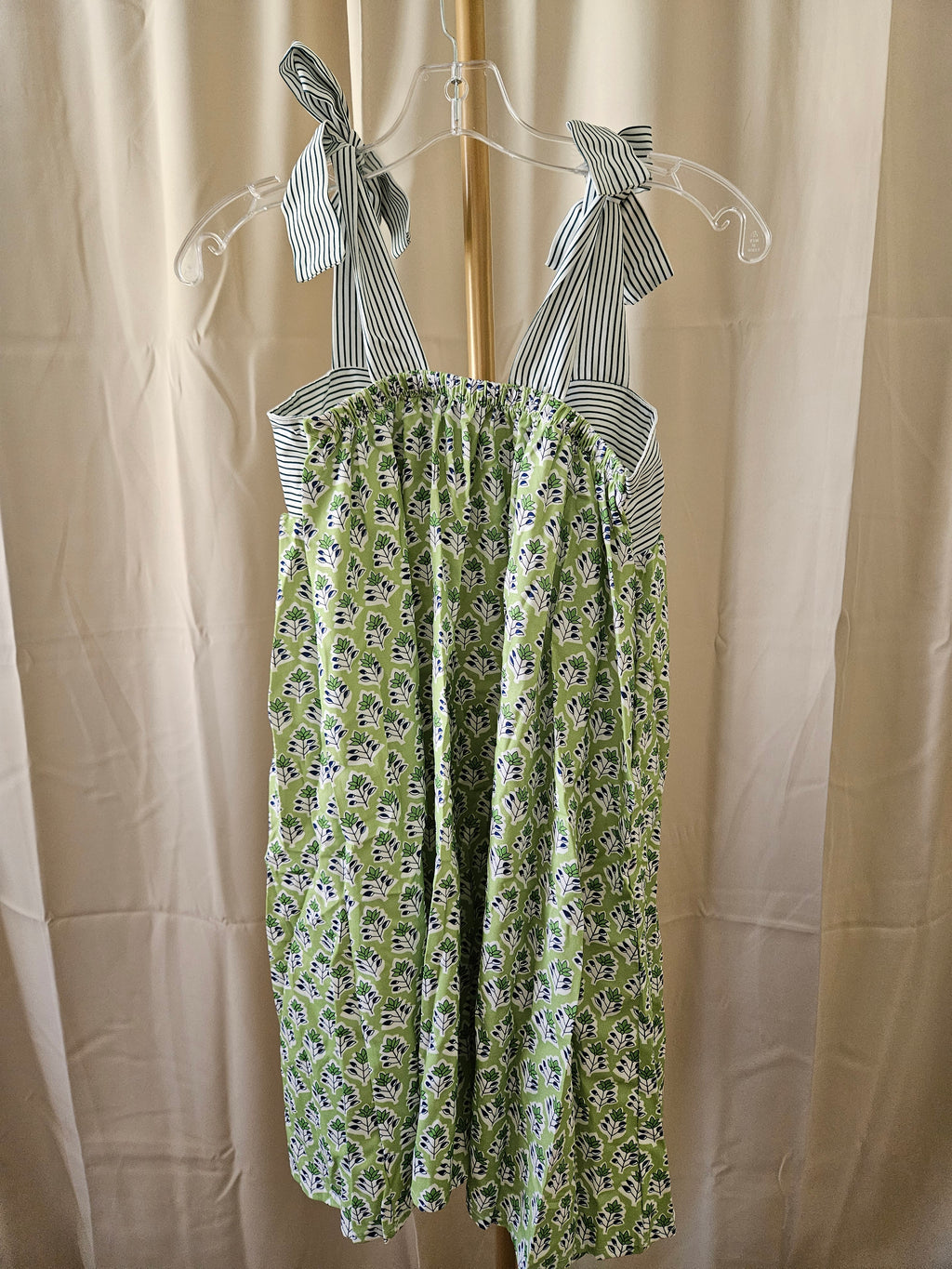 Rosa Clothing Tie Shoulder Spring Sundress Mini Green Blue