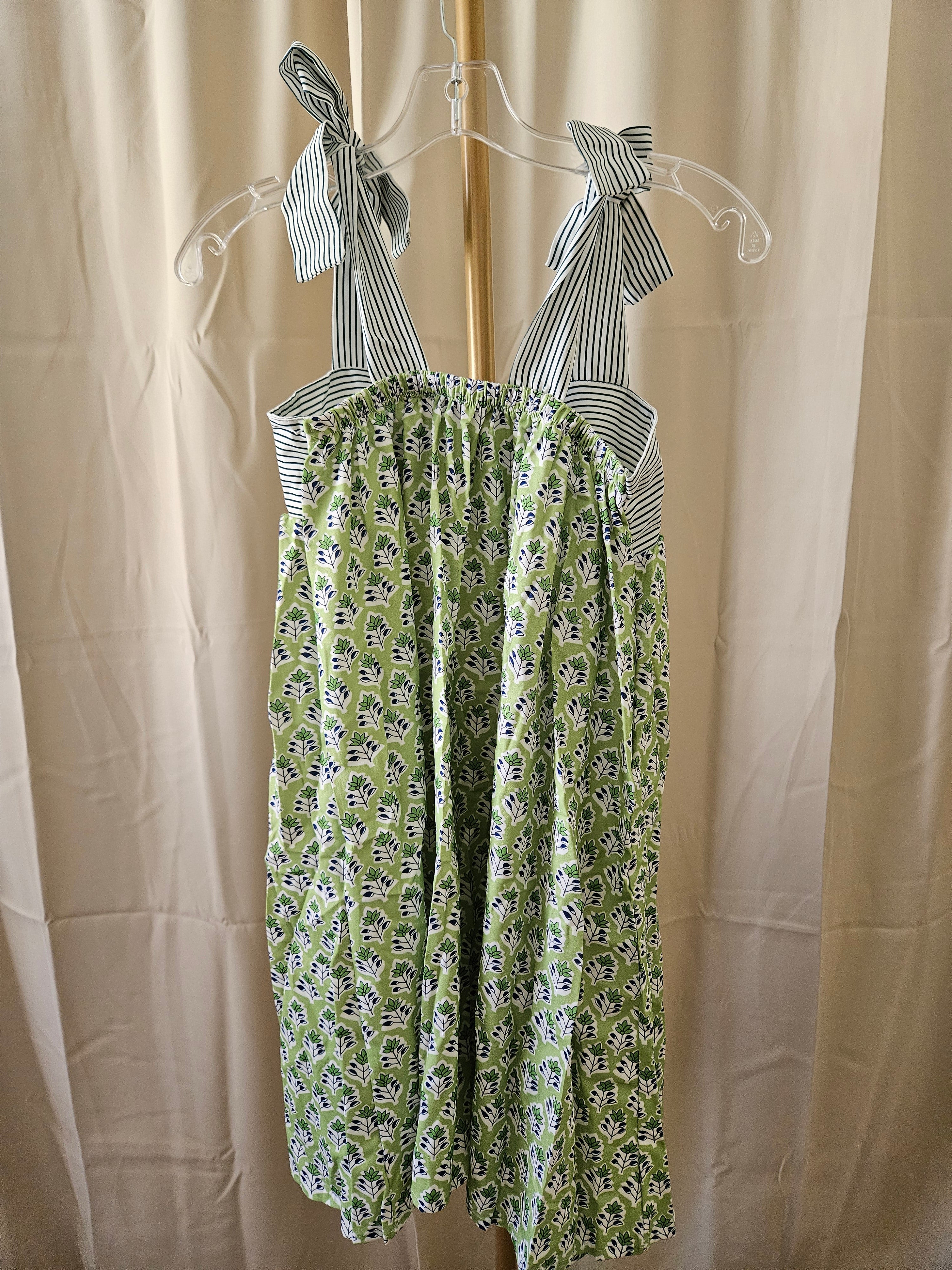 Rosa Clothing Tie Shoulder Spring Sundress Mini Green Blue