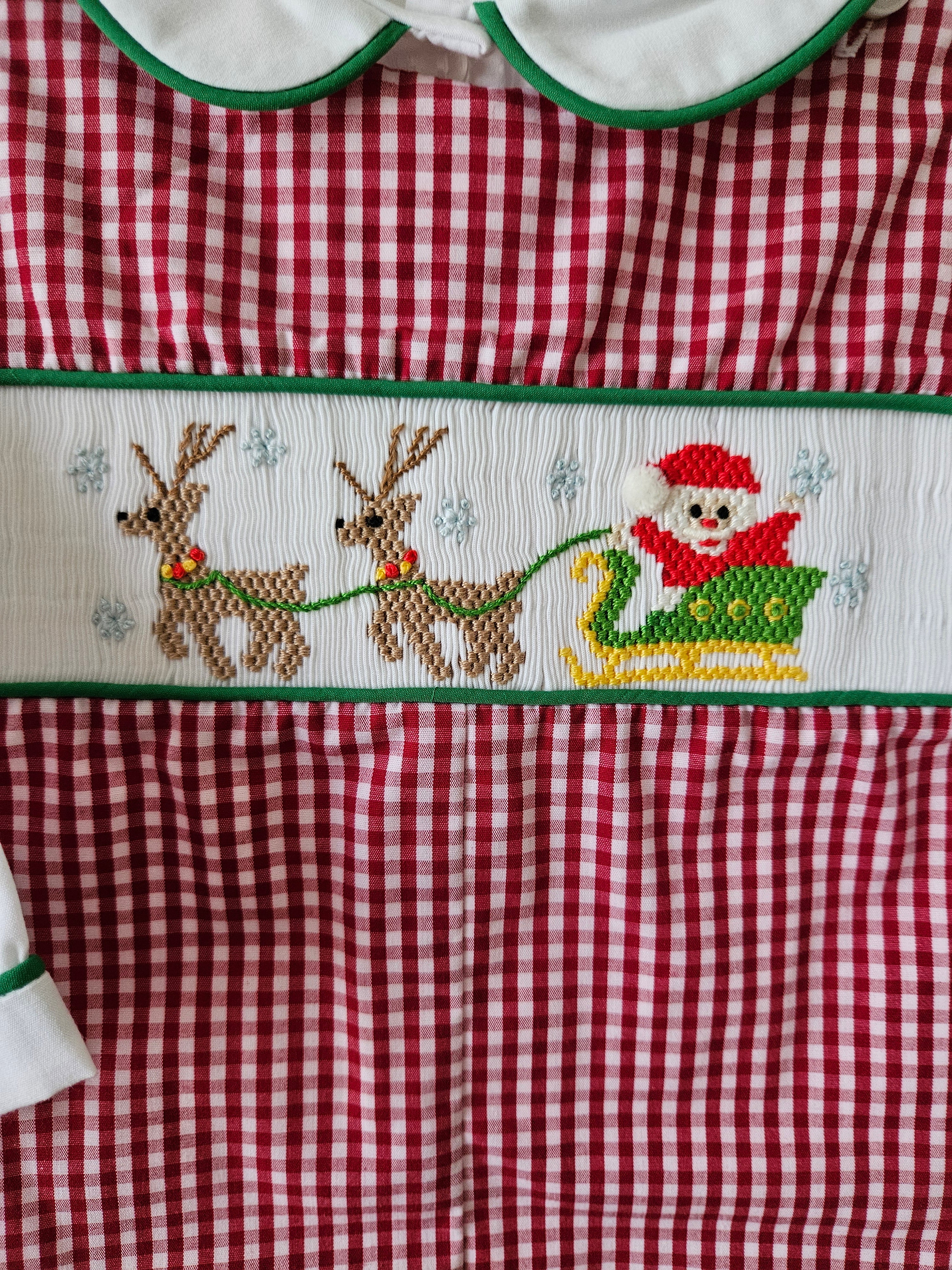 Petit Ami Smocked Santa Sleigh Gingham Jon Jon