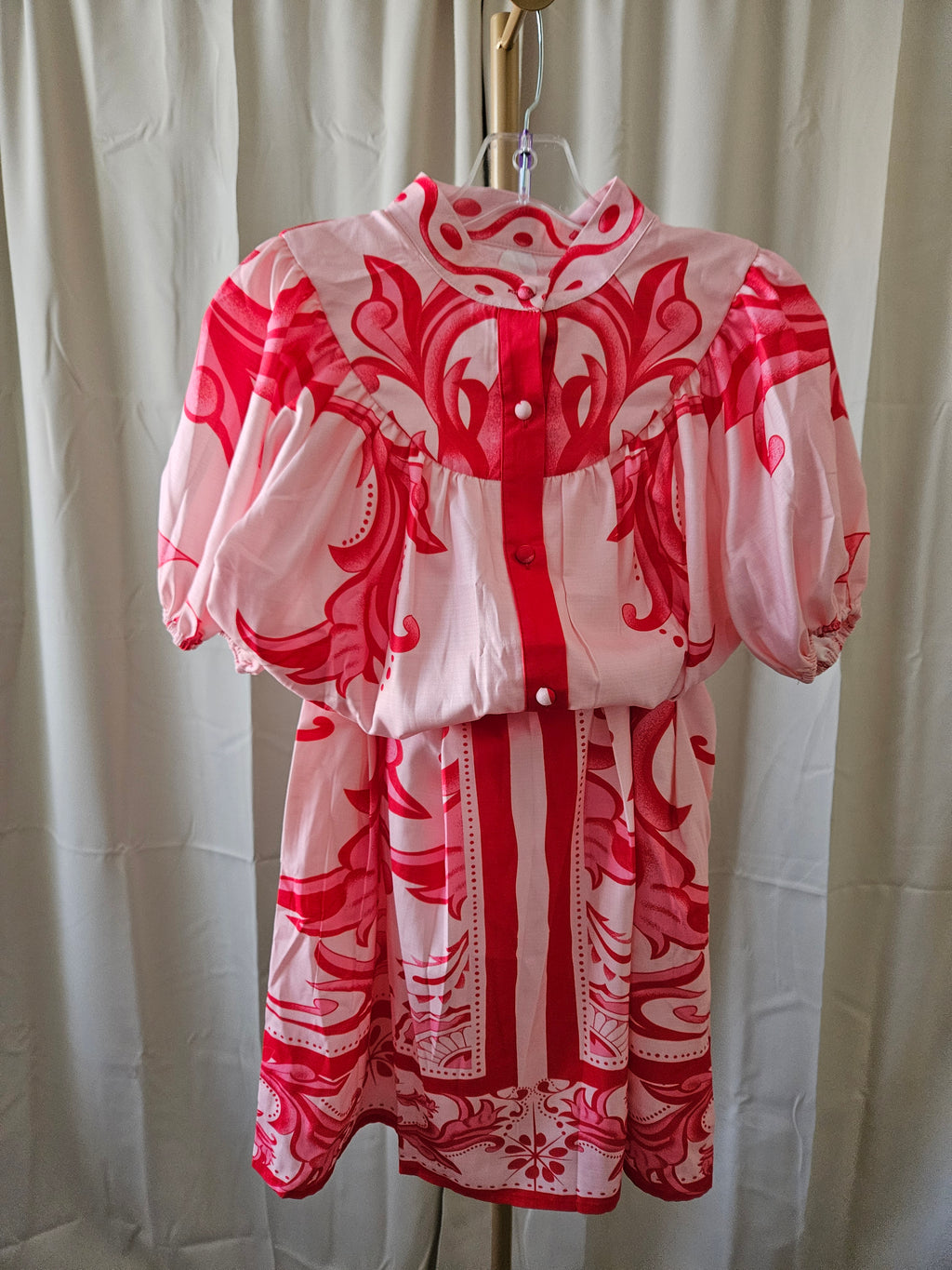 Rosa Clothing 2pc Boho Floral Puff Sleeved Button Top Skirt Set