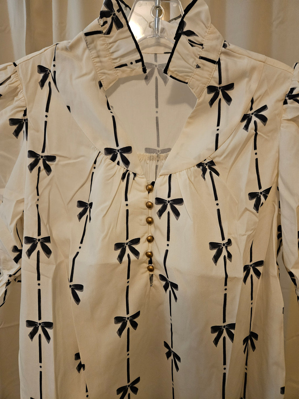 Live Fashion Way Bowknot Printed Bubble Sleeve Vneck Dress