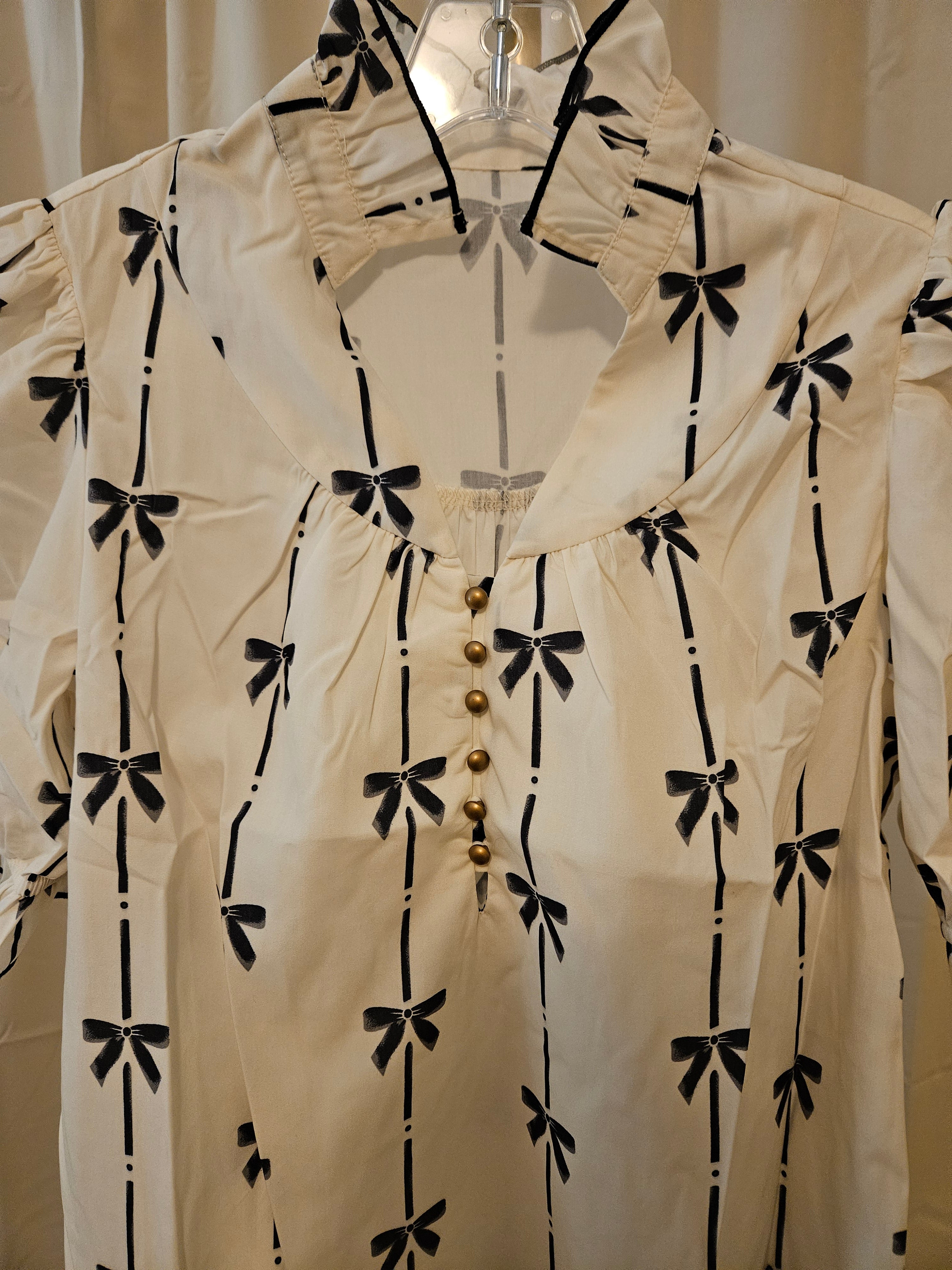 Live Fashion Way Bowknot Printed Bubble Sleeve Vneck Dress