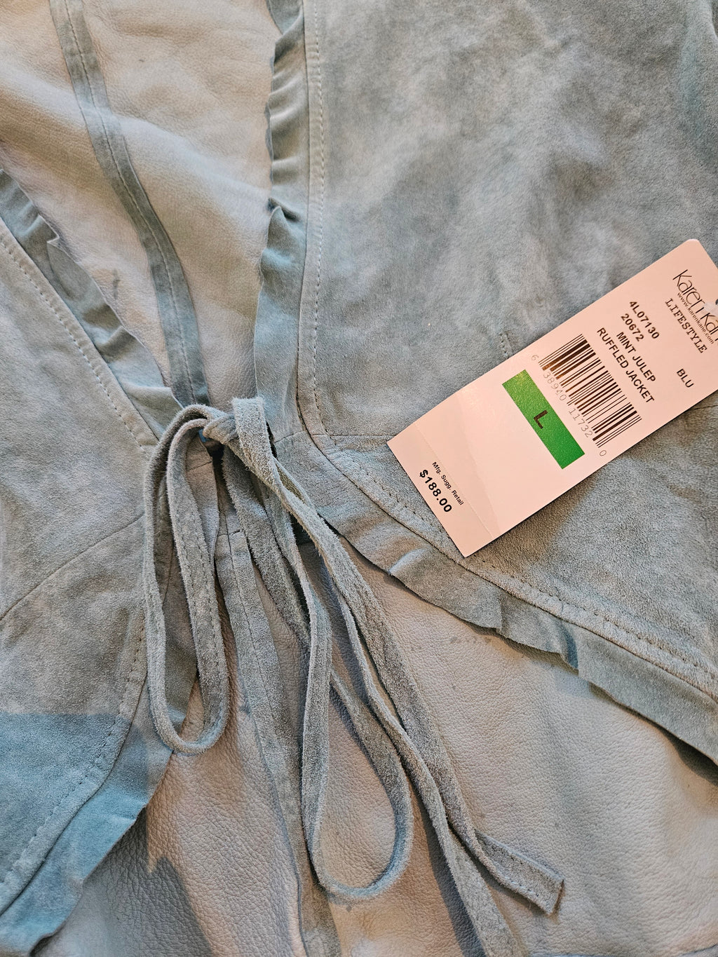 Karen Kane Turquoise Suede Tie Front Jacket Sz Lg