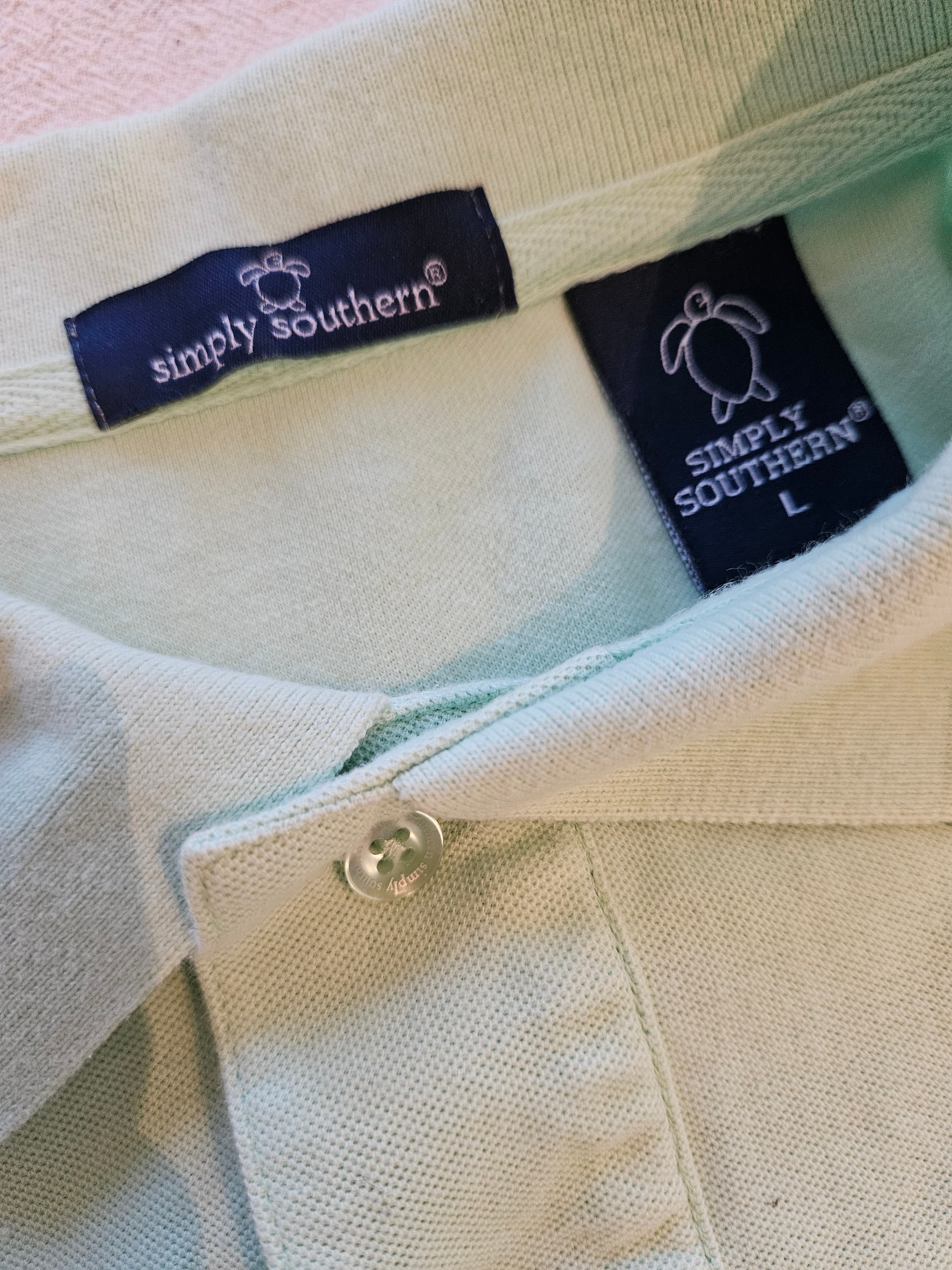 Simply Southern Light Green Polo Shirt Sz Lg