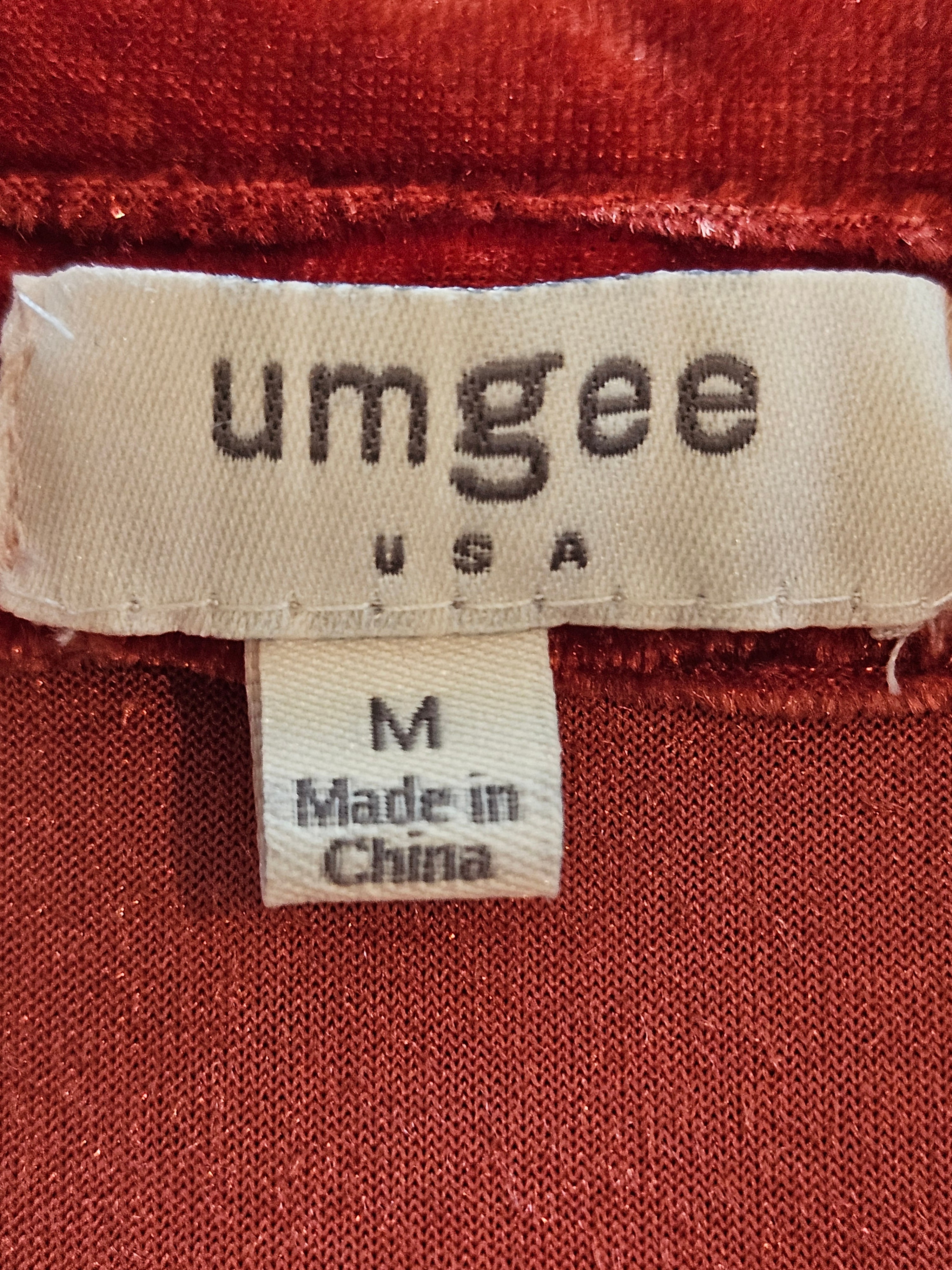 Umgee Velour Button-Down Shirt - Deep Orange Sz M