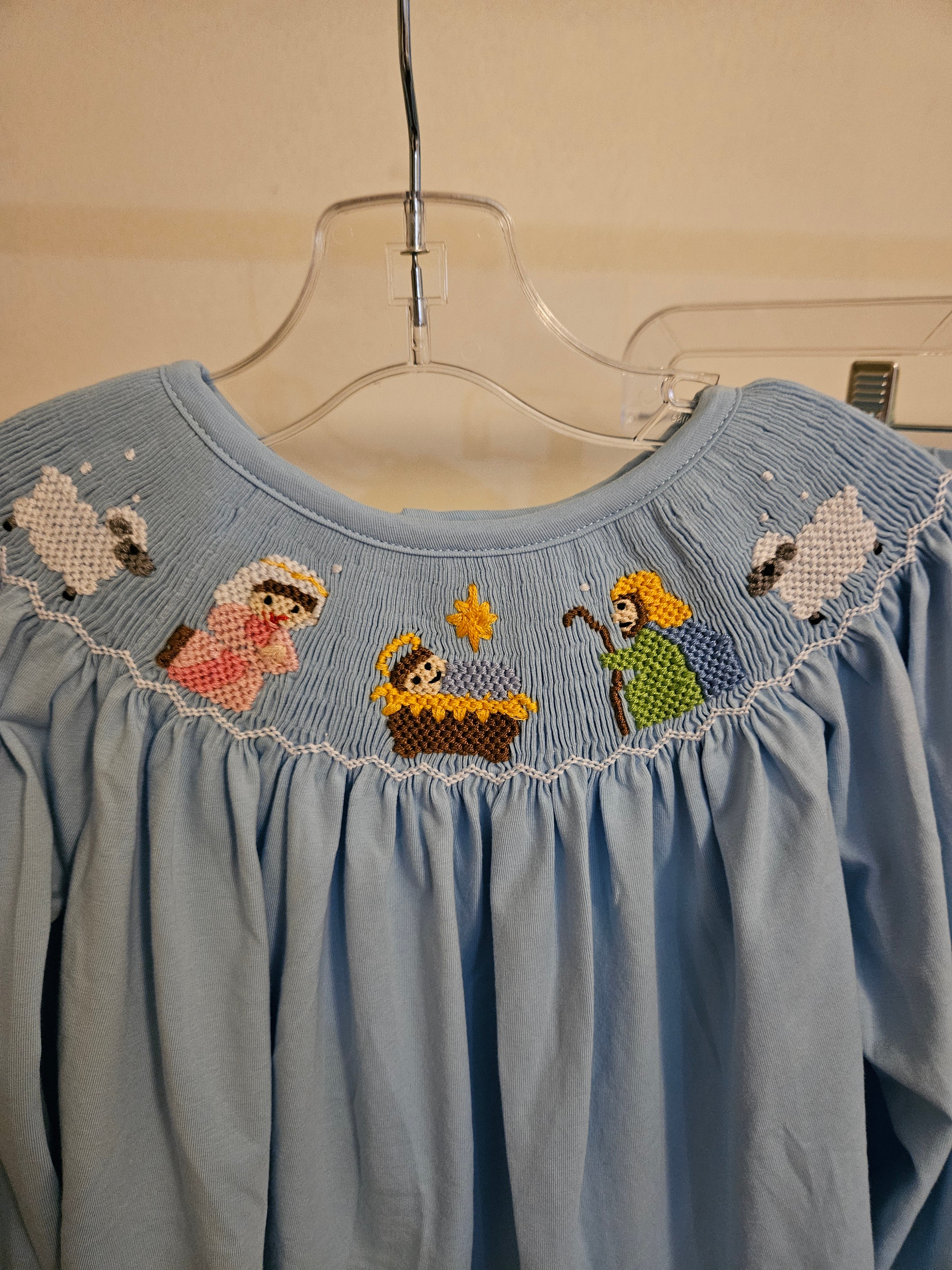 Smocked Honey 2pc Hand Smocked Nativity Ruffle Pants Set Sz 3