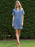 Lovesoft Turn-Down Collar Denim Shift Mini Dress With Pockets Sz Lg