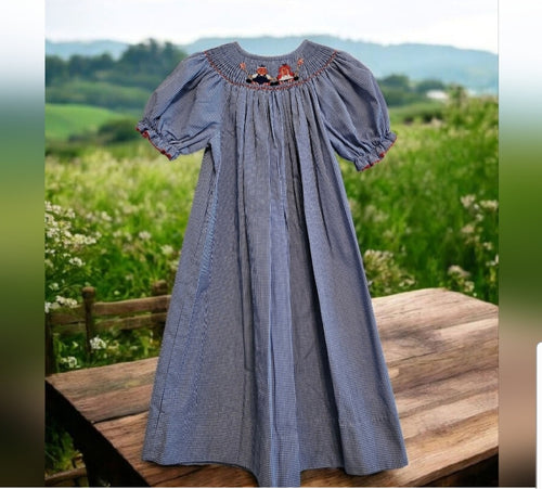 Amanda Remembered Blue Checkered RaggedyAnn And Andy Smocked  Kids Dress Sz 6