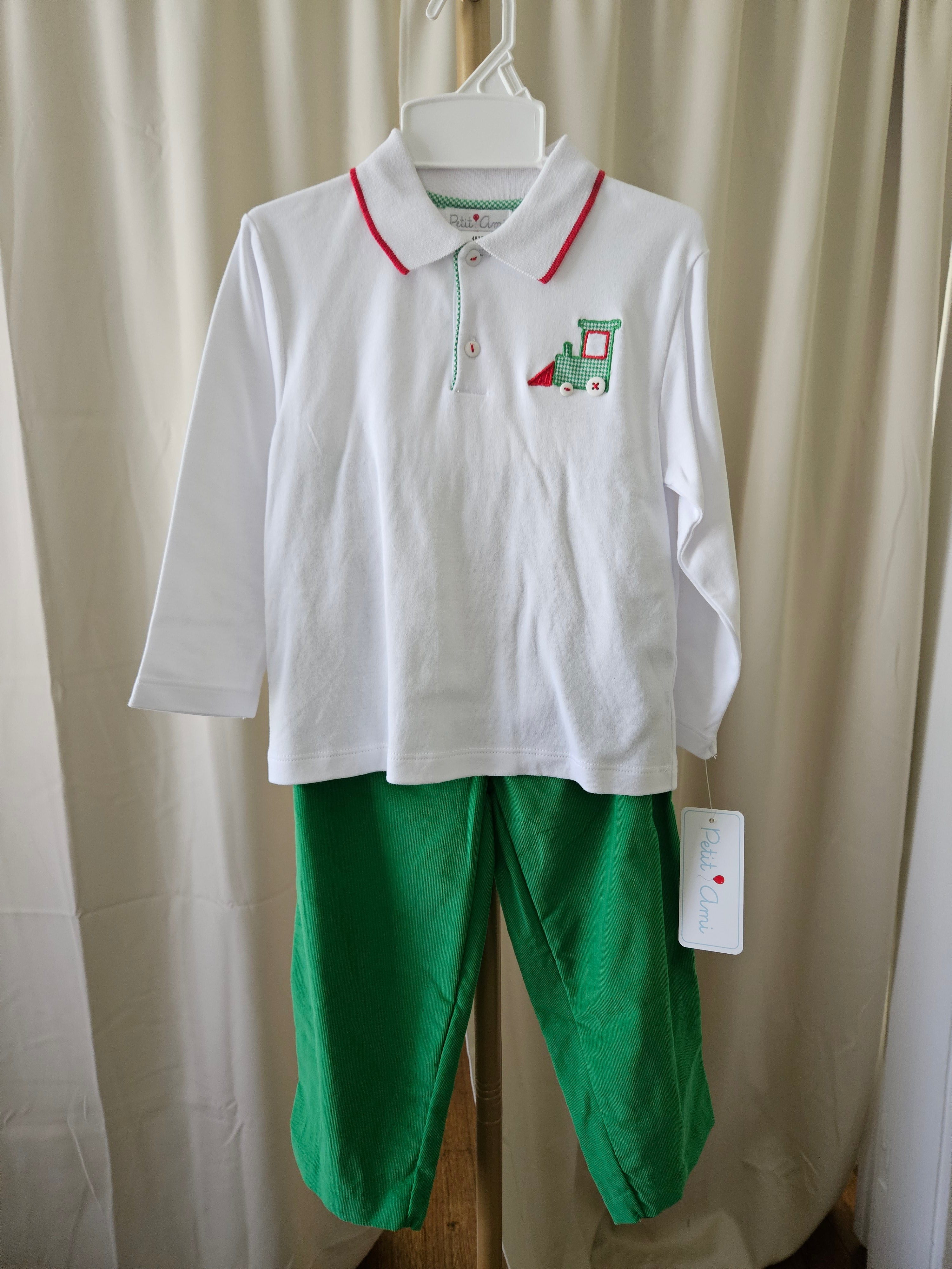 Petit Ami Christmas Train 2-Piece Outfit