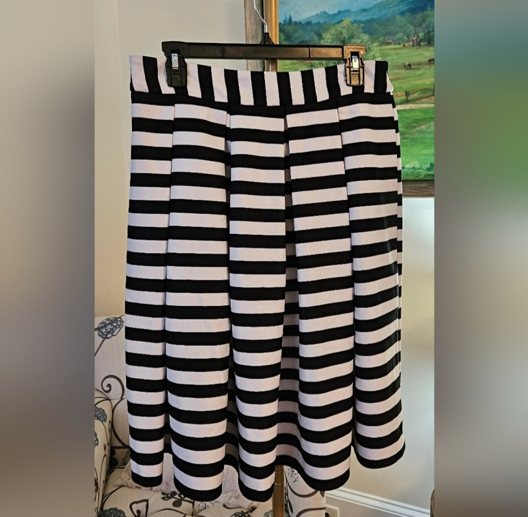 Faith and Joy Pleated Blk & White Skirt, Side Zip Size Large