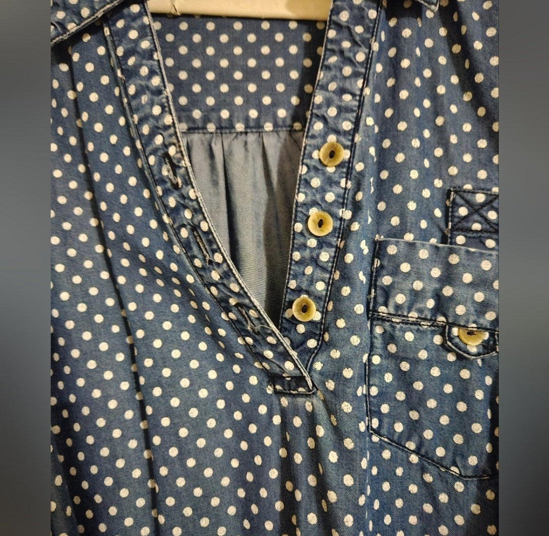 Denim and White Polk a dot mini dress. Size XSmall