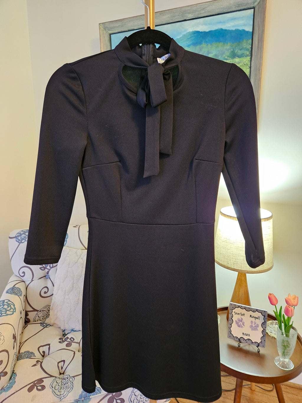 Naoko Elegant Black Strewardess Dress with Bow Detail Sz XS