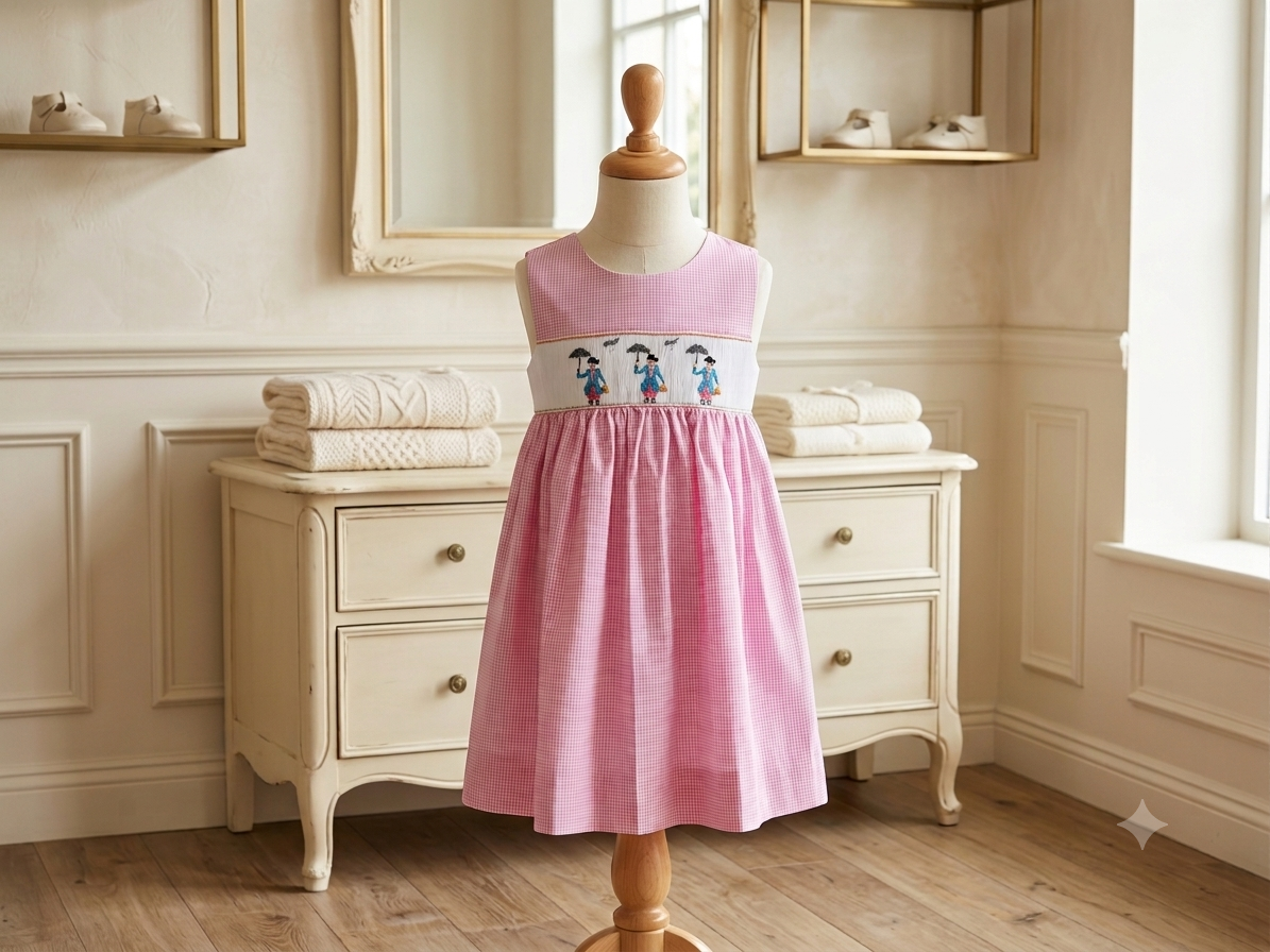 Mom & Me Pink & White Gingham Mary Poppins Smocked Dress — 2T