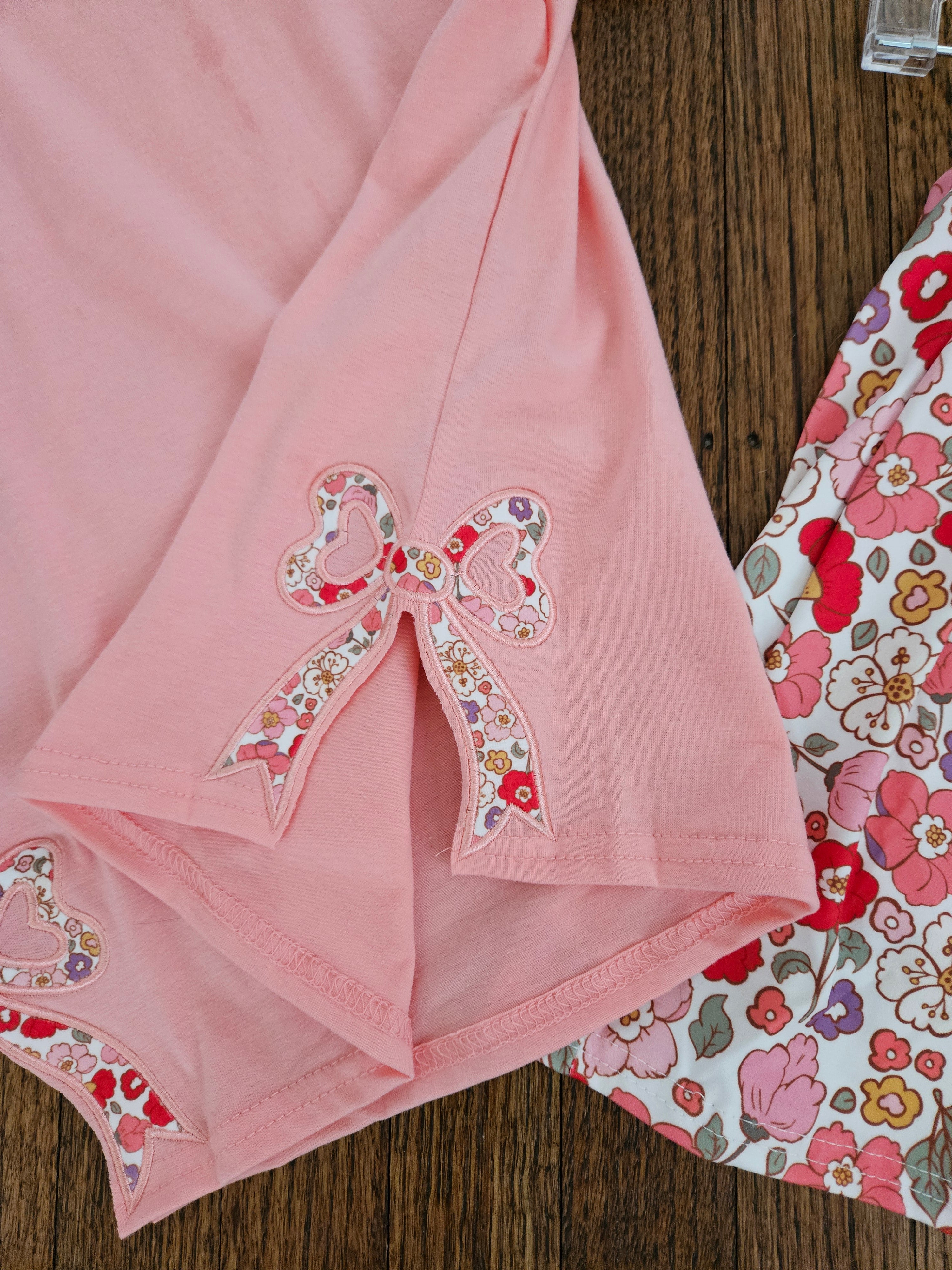 Adorable Sweetness Peach Bow Floral Skort Set
