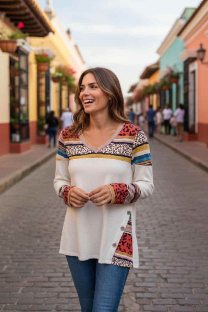 Lovely Melody Multicolor Patterned Blouse Sz Sm