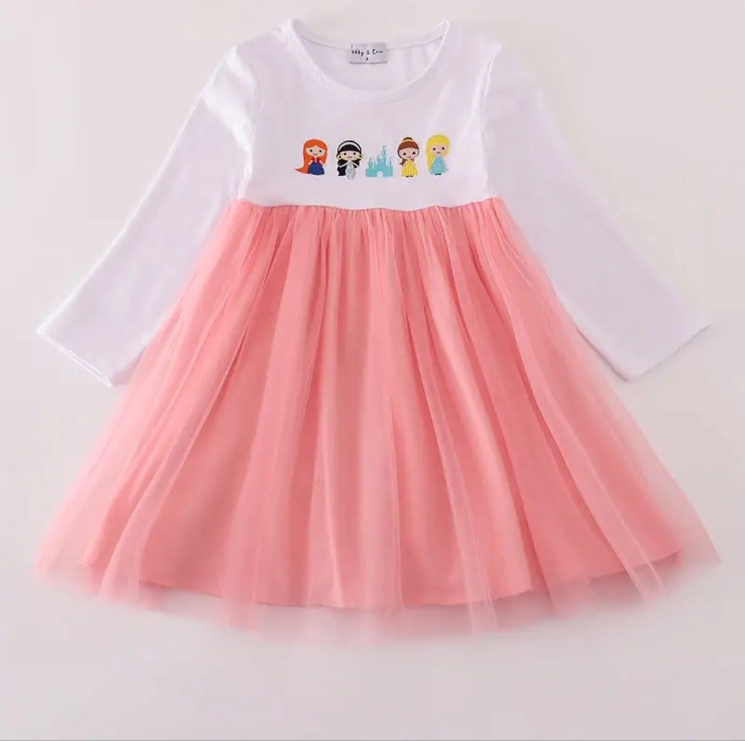 Abby & Evie Charming Princess Long Sleeve Dress in Pink and White Sz 2T