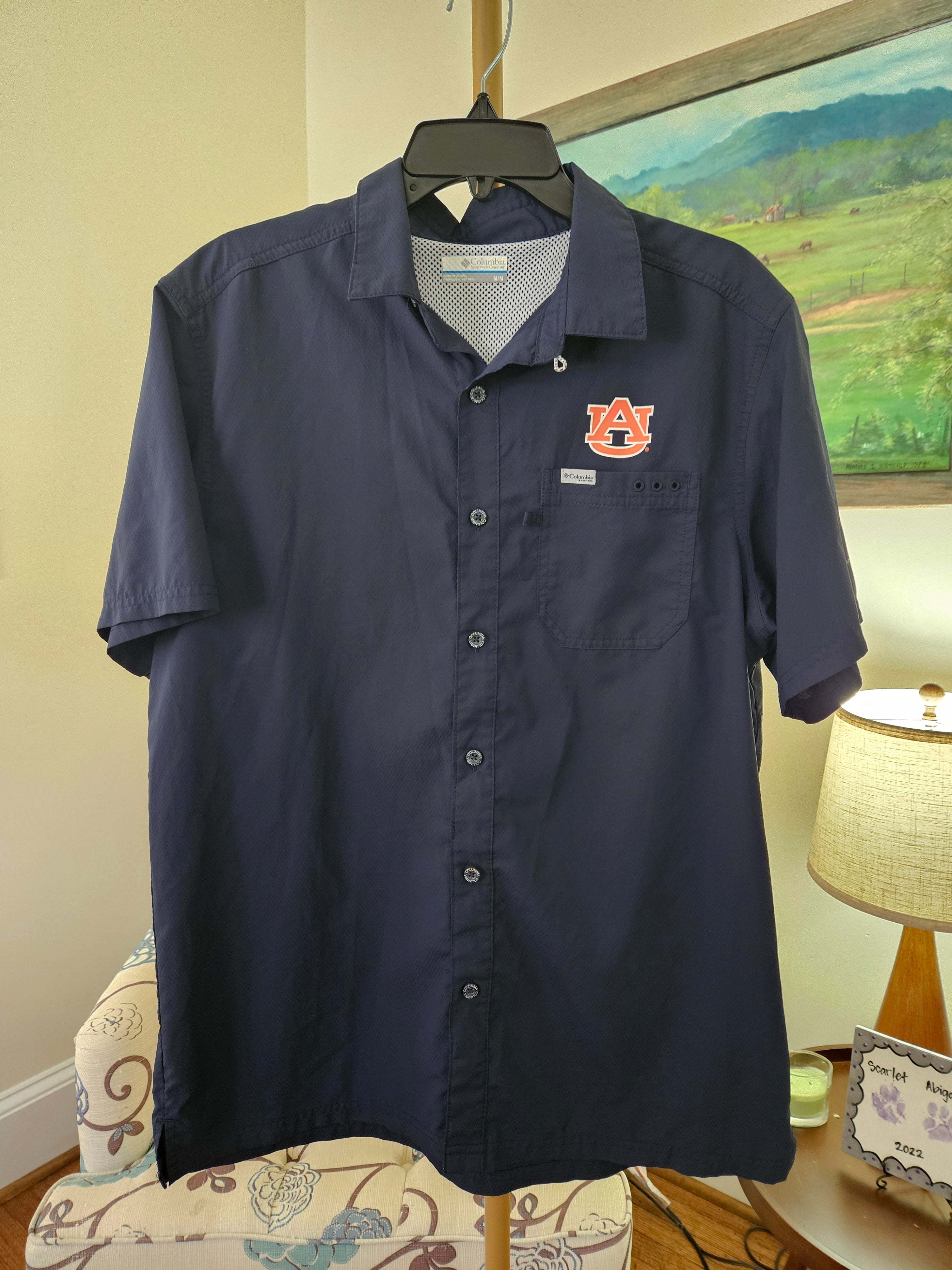 Columbia Dark Blue Auburn Tigers Casual Button Down Shirt Sz Med