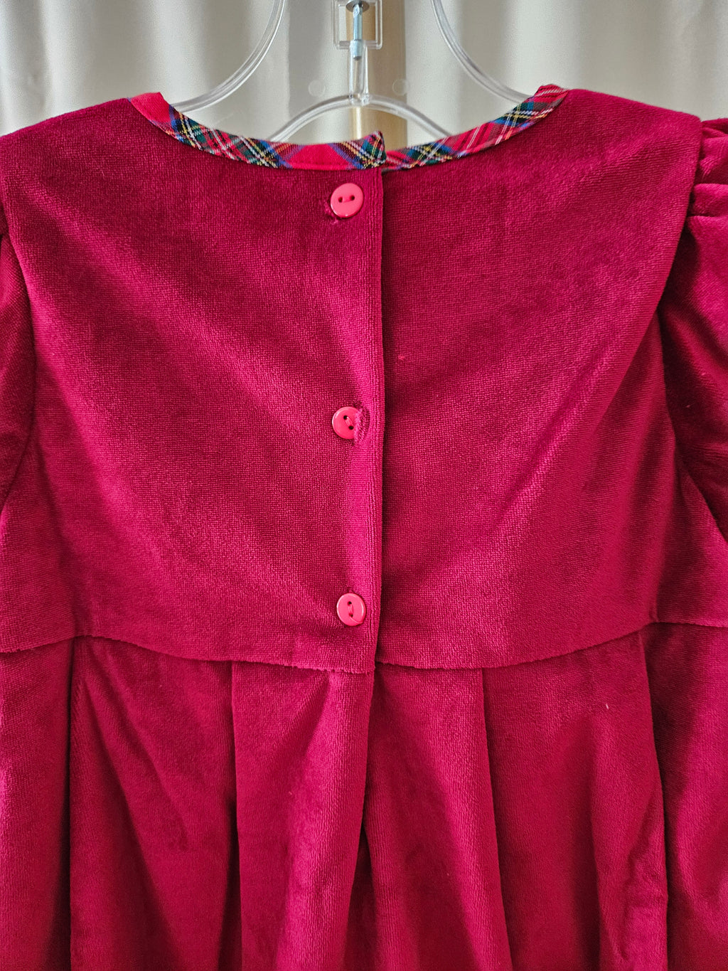 Lil Cactus Deep Red Velvet Christmas Dress Plaid Trim