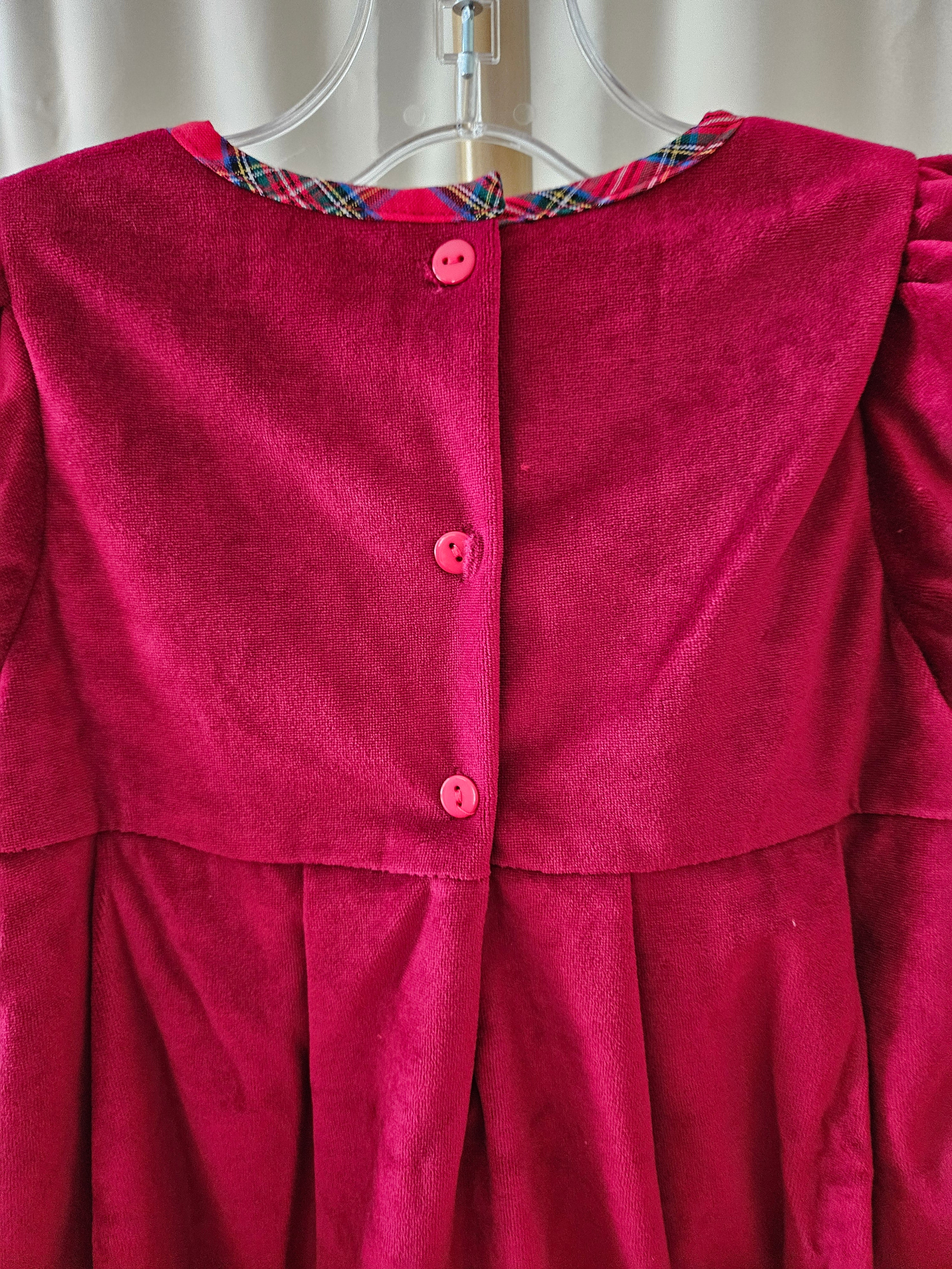 Lil Cactus Deep Red Velvet Christmas Dress Plaid Trim