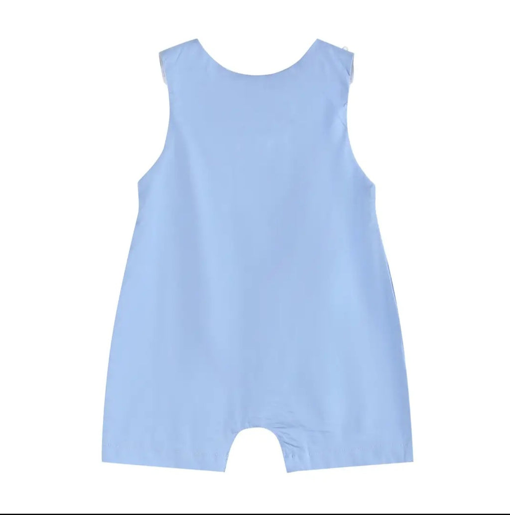 Lil' Cactus Periwinkle Crosses Smocked Shortalls Sz 3-6M