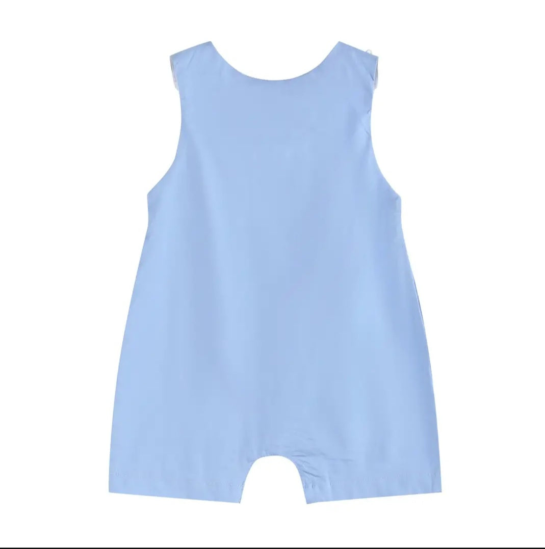 Lil' Cactus Periwinkle Crosses Smocked Shortalls Sz 3-6M