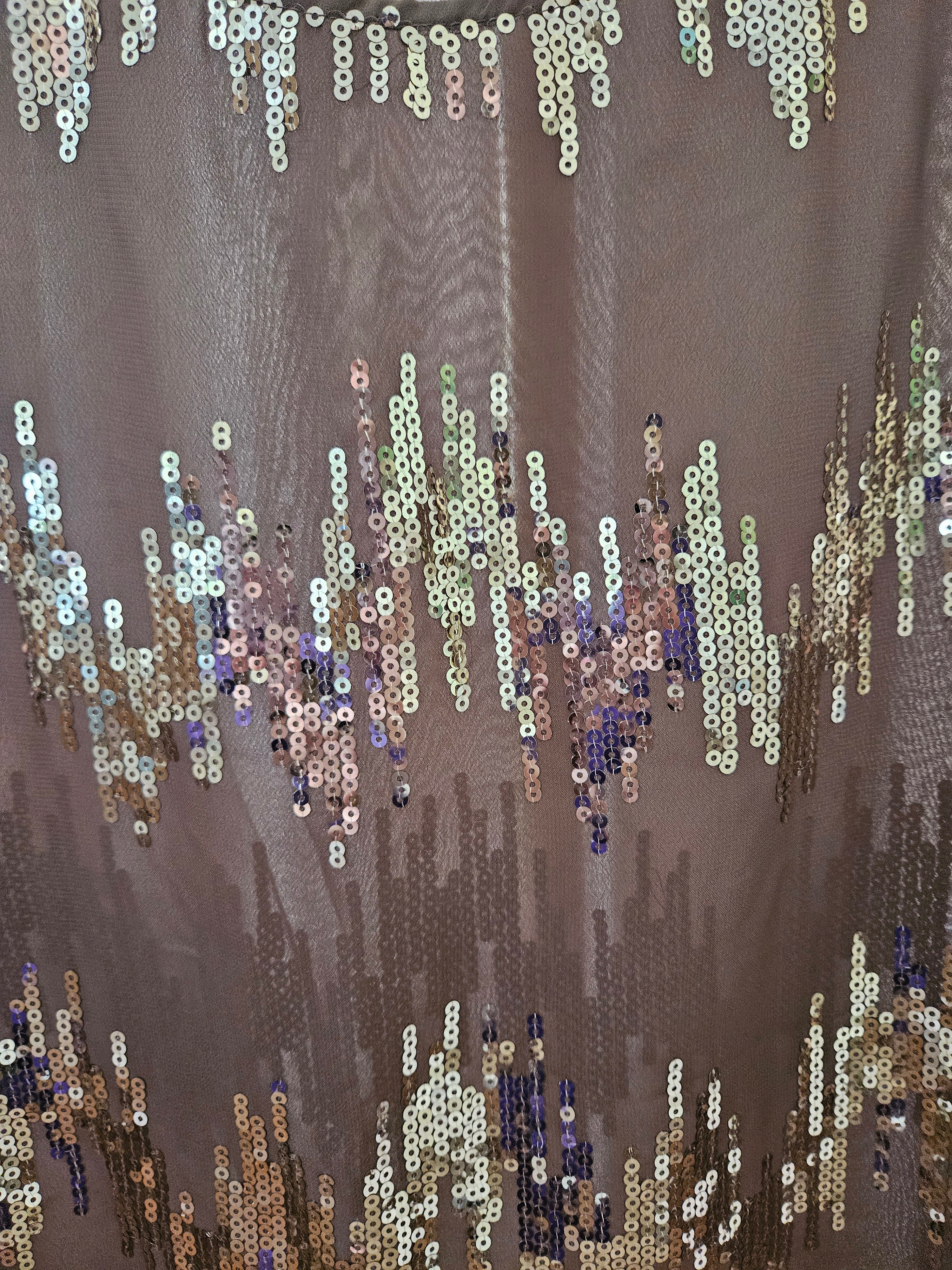 Umgee Sequin Sheer Overlay Top Gold Sparkle Flutter Sleeve