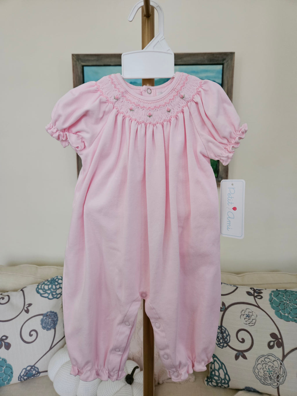 Petit Ami Pink Heirloom Smocked Bishop Knit Longall