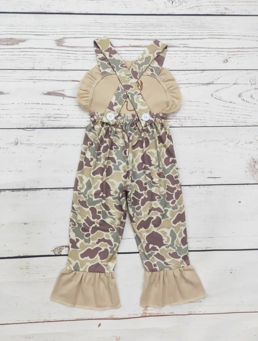 Sassy Kids Camo Deer Applique Ruffle Jumpsuit Sz 2T