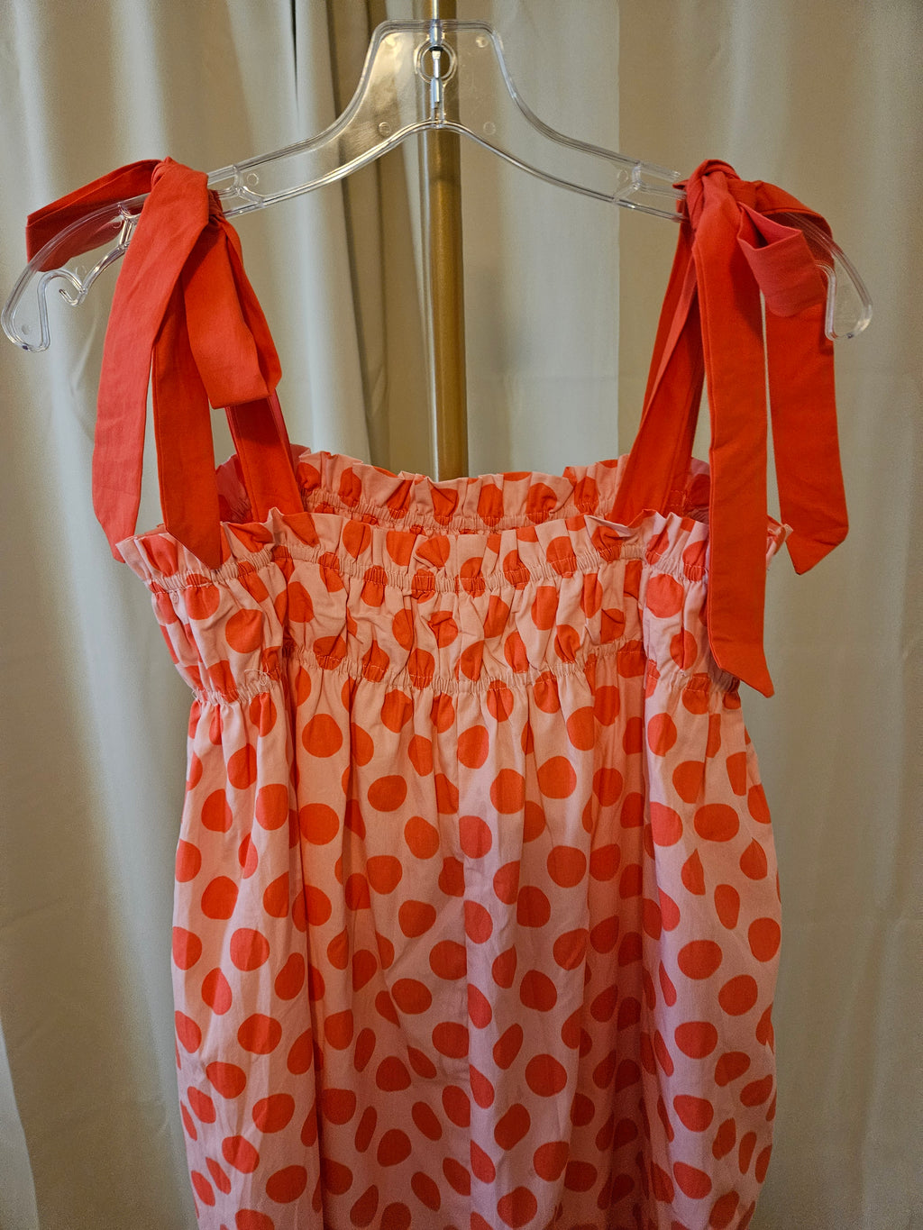 J.Nna Pink Polka Dot Tie Shoulder Smocked Maxi Dress |