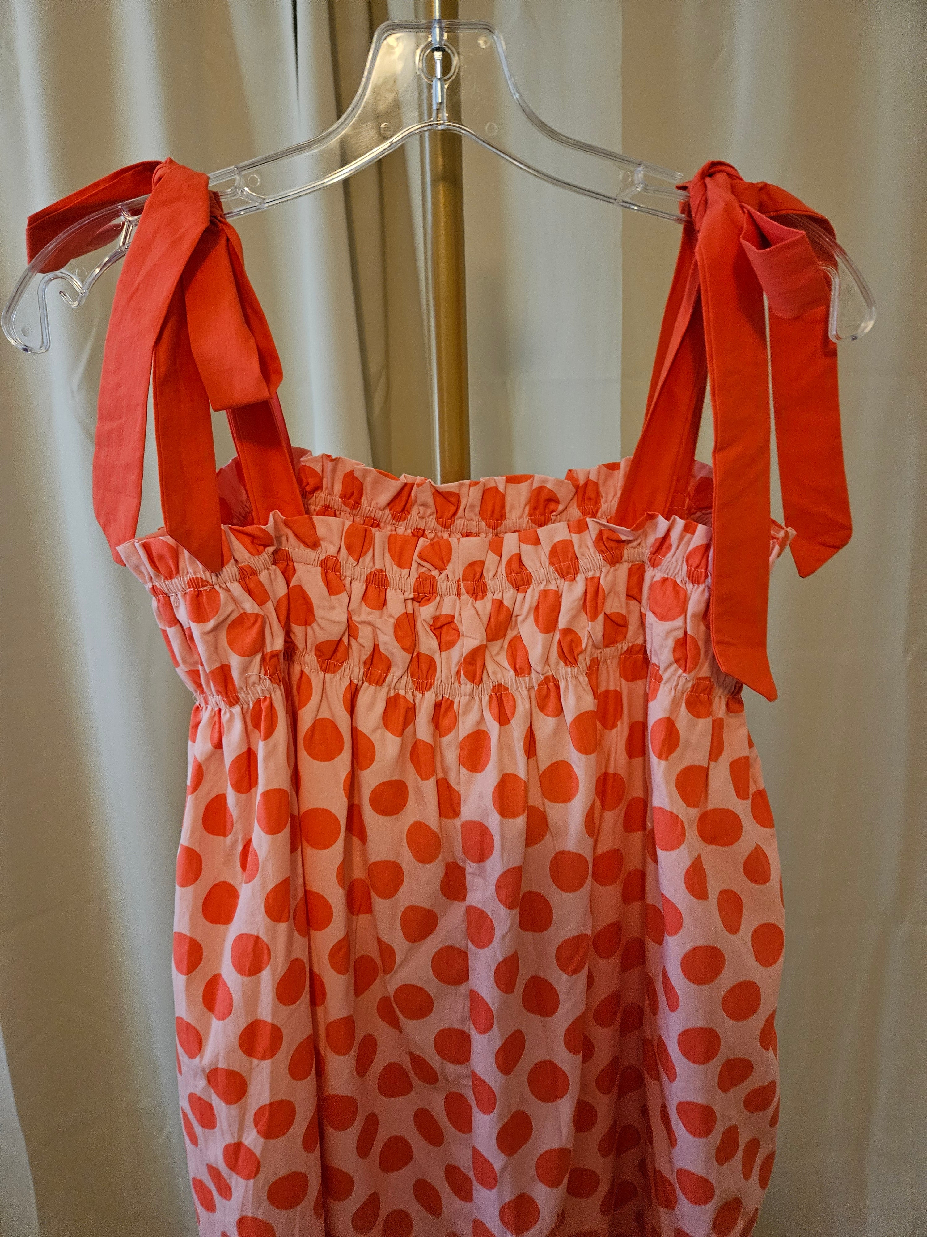 J.Nna Pink Polka Dot Tie Shoulder Smocked Maxi Dress |