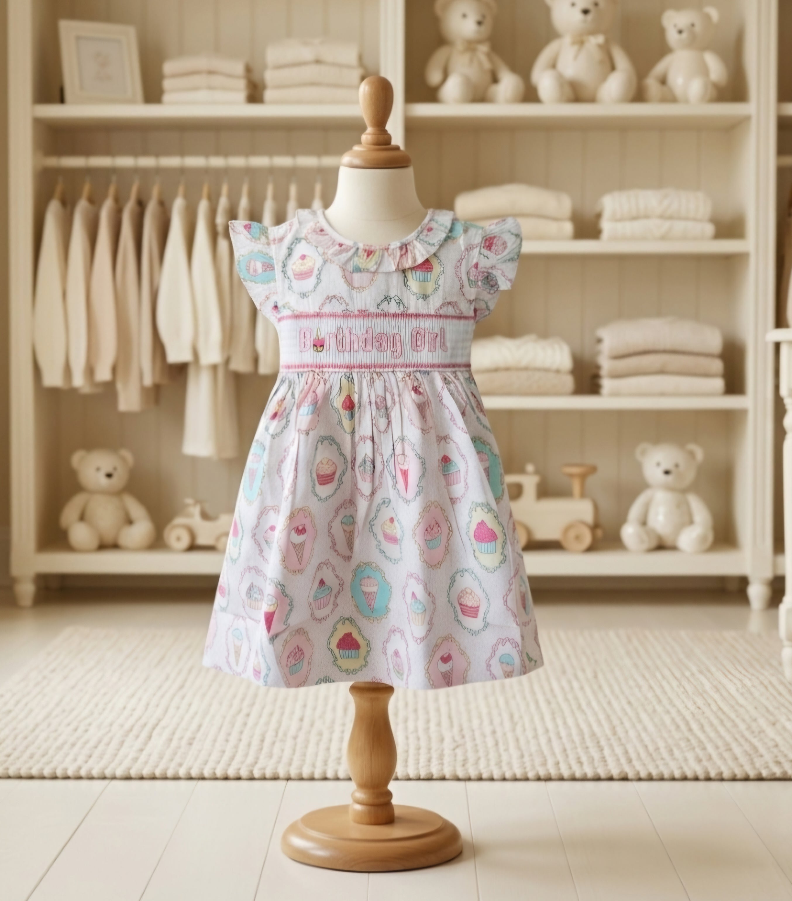 Lil Cactus Birthday Girl Smocked Dress Polka Dot Cupcakes Ice Cream