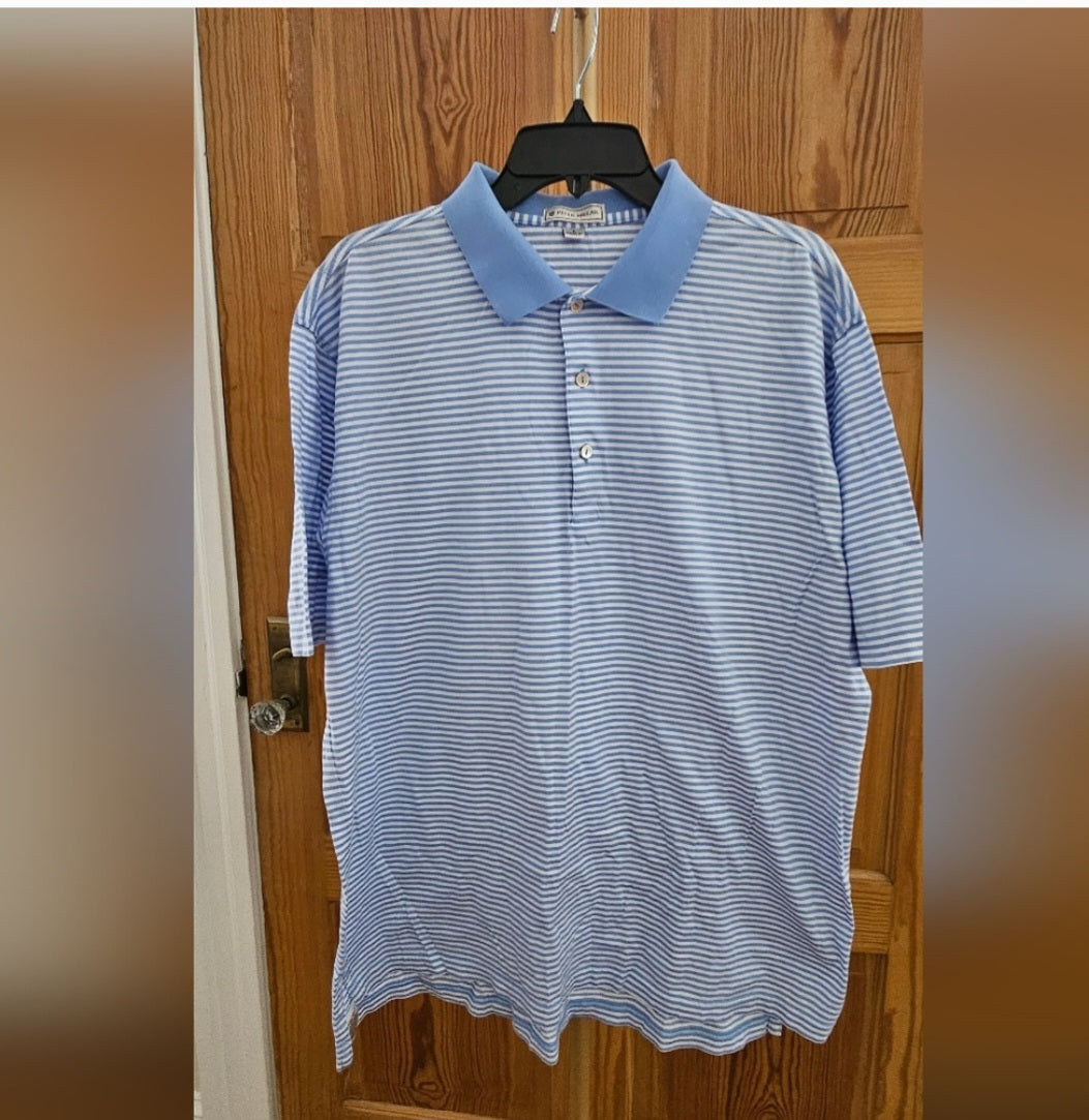 Peter Millar Blue & White Striped Polo Size Large