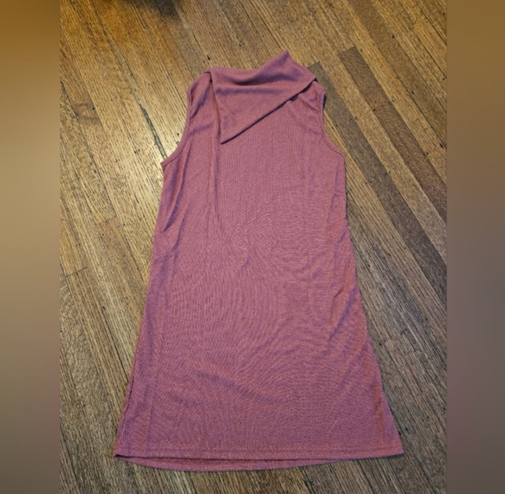 Sleeveless Waffle Asymmetrical Collar Slip Dress Size 8/10