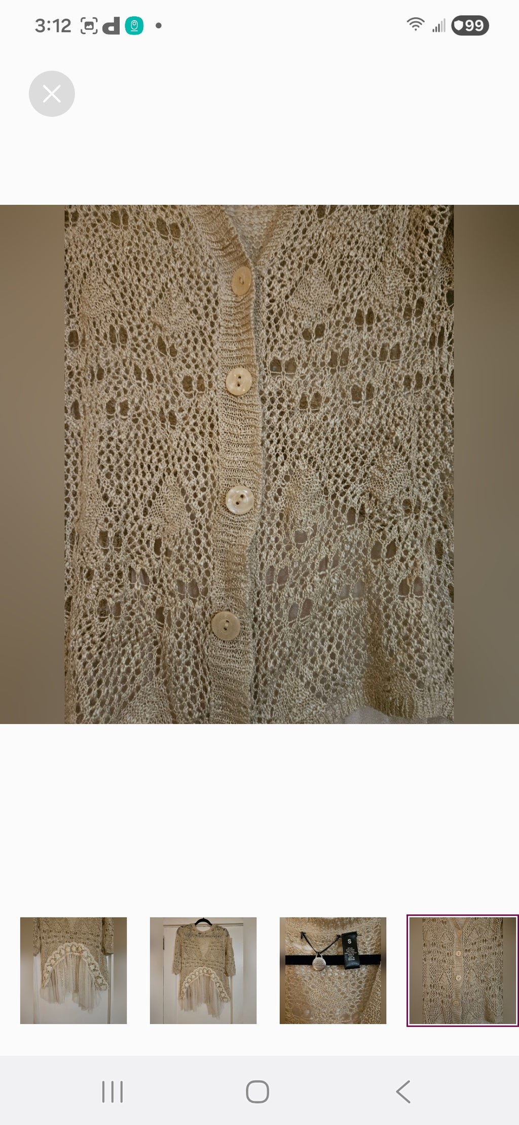 BKE Crochet Button Up Sweater with lace and Shear accent in back Size Small