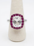 Crystal Quartz With Red Ruby Accent 925 Silver Over Rhodium Sz 7