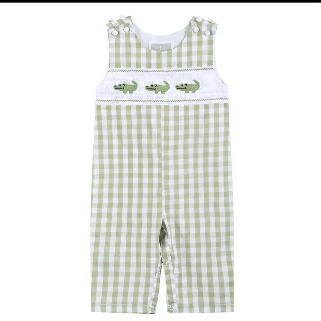 Lil' Cactus Light Green Alligator Smocked Overalls Sz 18-24M