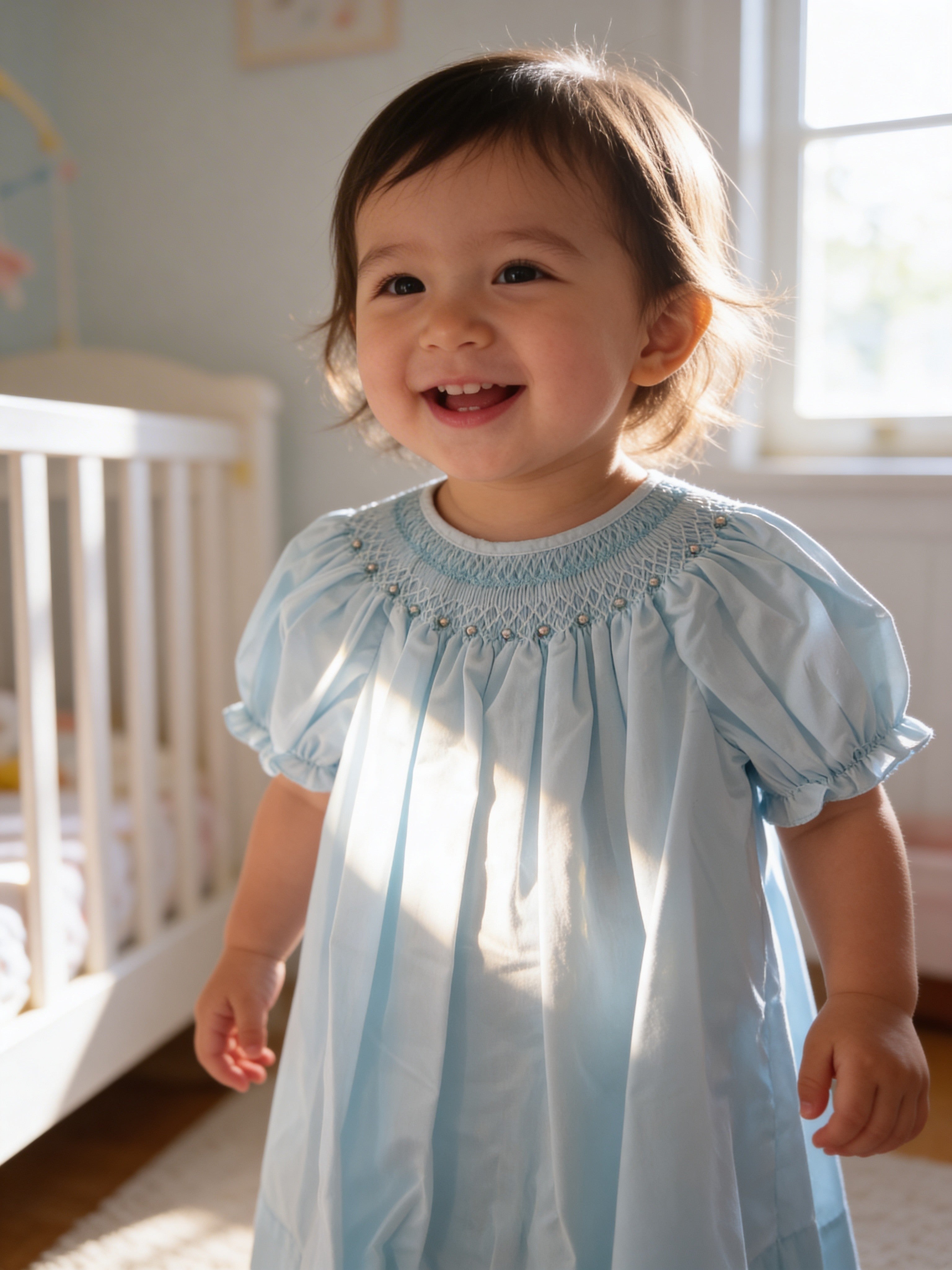 Petit Ami Mint Bishop Smocked Heirloom Dress