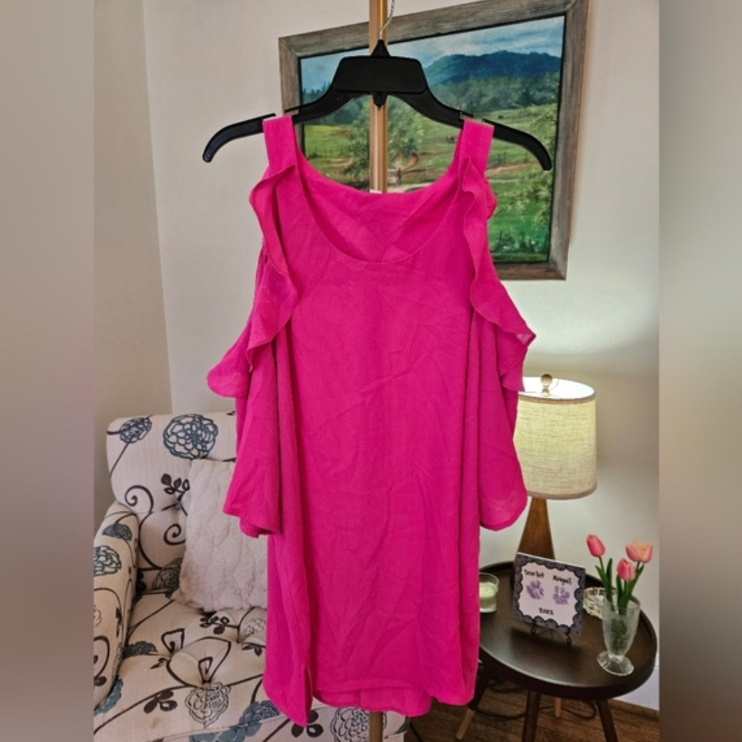 Pink Blush Ruffle Cold Shoulder Top Sz XL