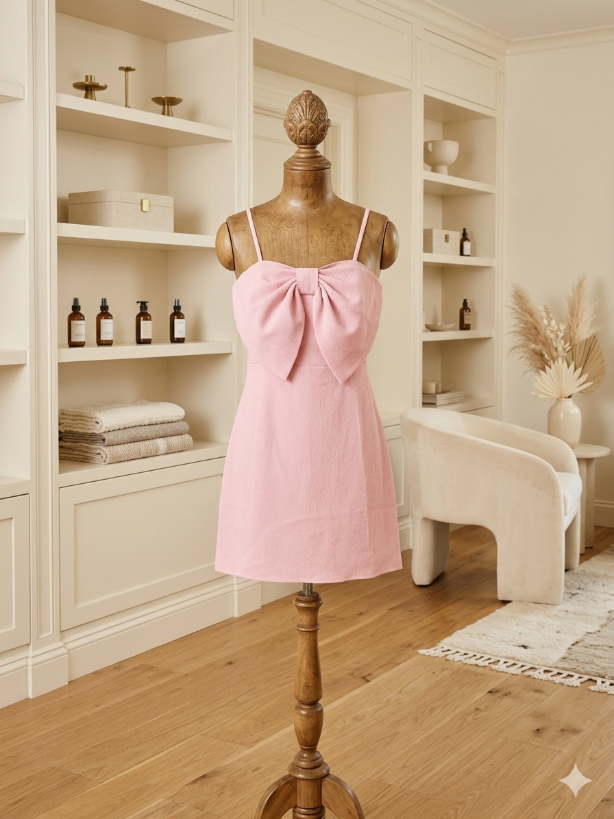 🎀 Unishe Pink Bowknot Sling Mini Dress – Statement Cute 🎀