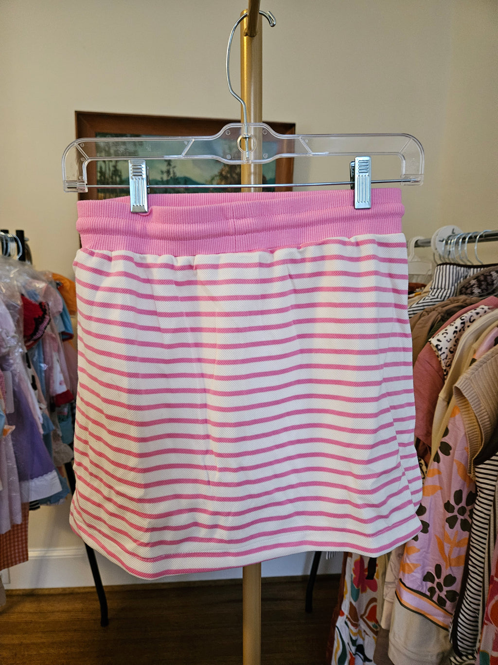 Pink Striped 2pc Collared Pullover & Skort Outfit