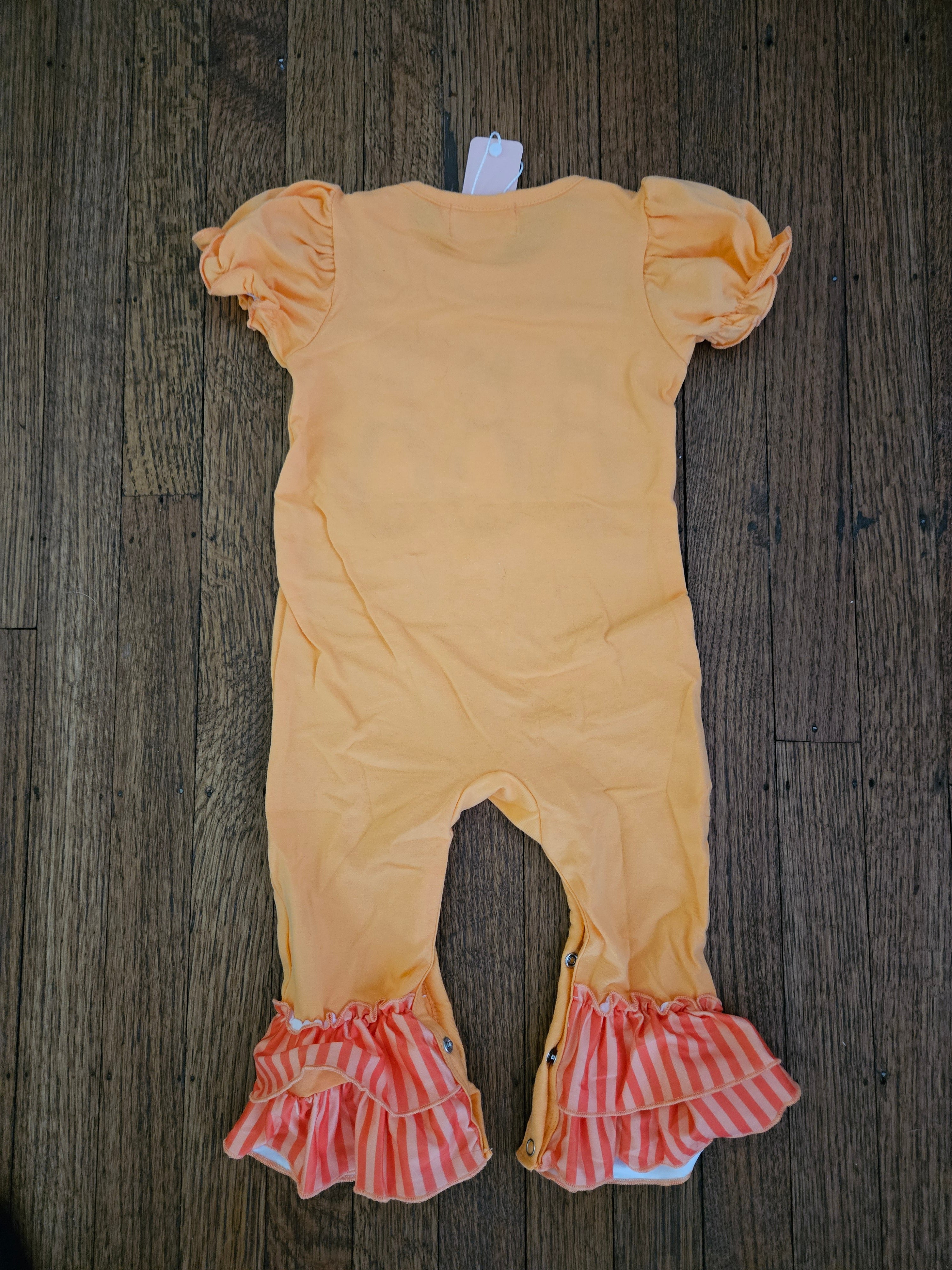 Marie Nicole Orange Bunny Ruffle Romper Sz 12-18M