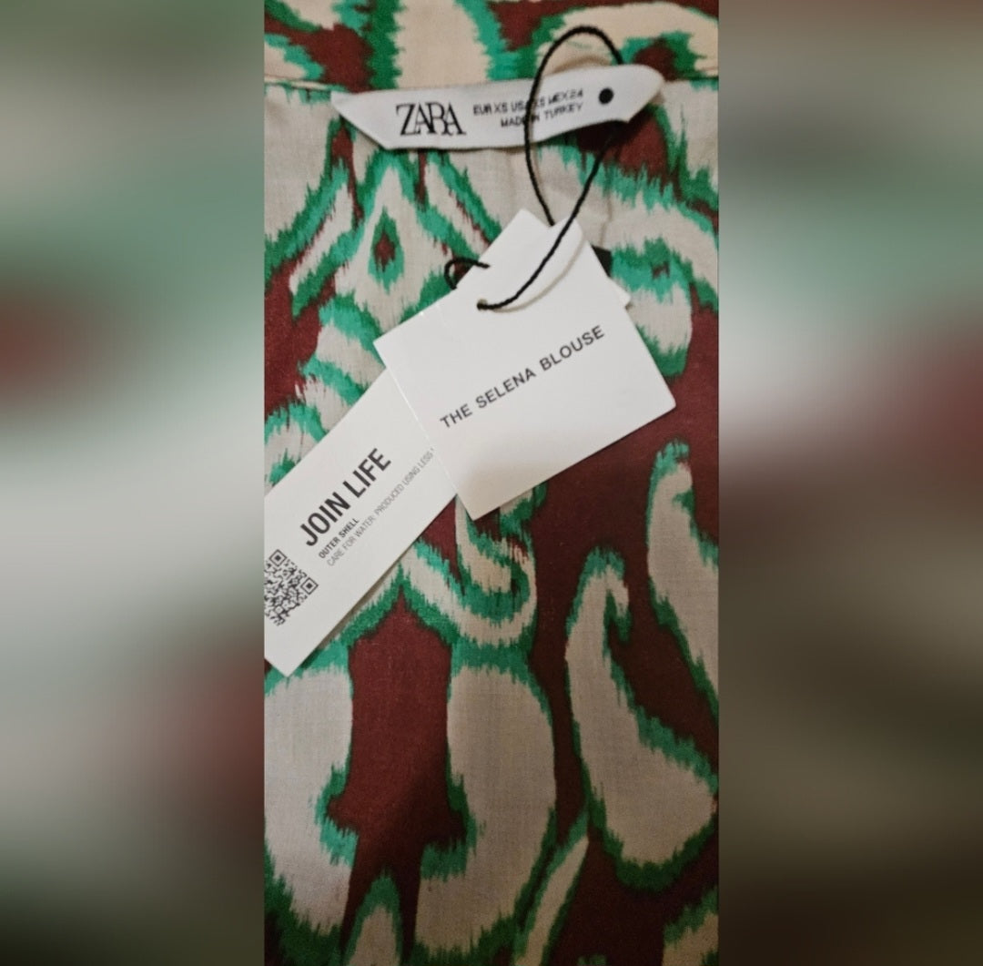 NWT Zara Selena Blouse Open Front With Tie Size XS