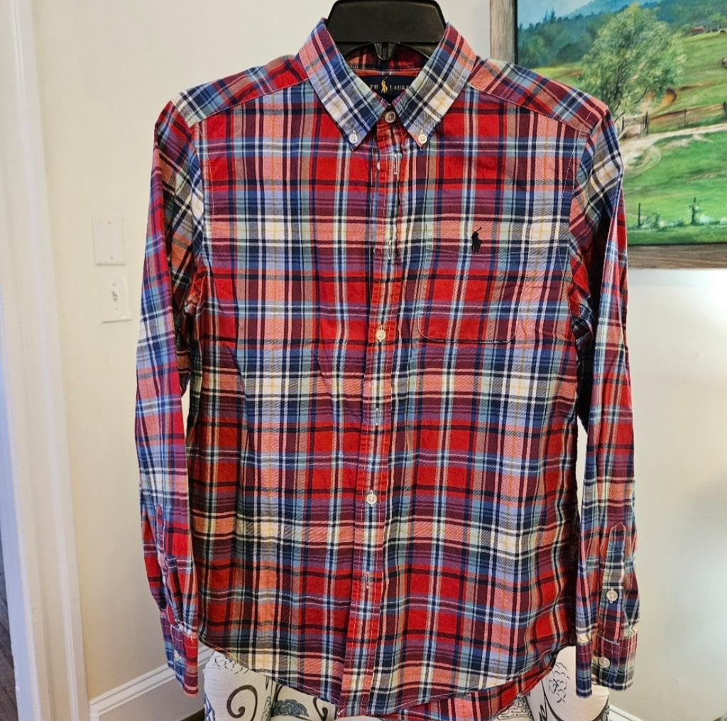 Ralph Lauren Red and Blue Plaid Button Down Shirt Sz Lg (14-16)