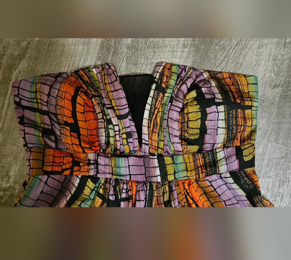 Strapless BCBG Colorful Snake Skin Empire Wait Dress. Size 2