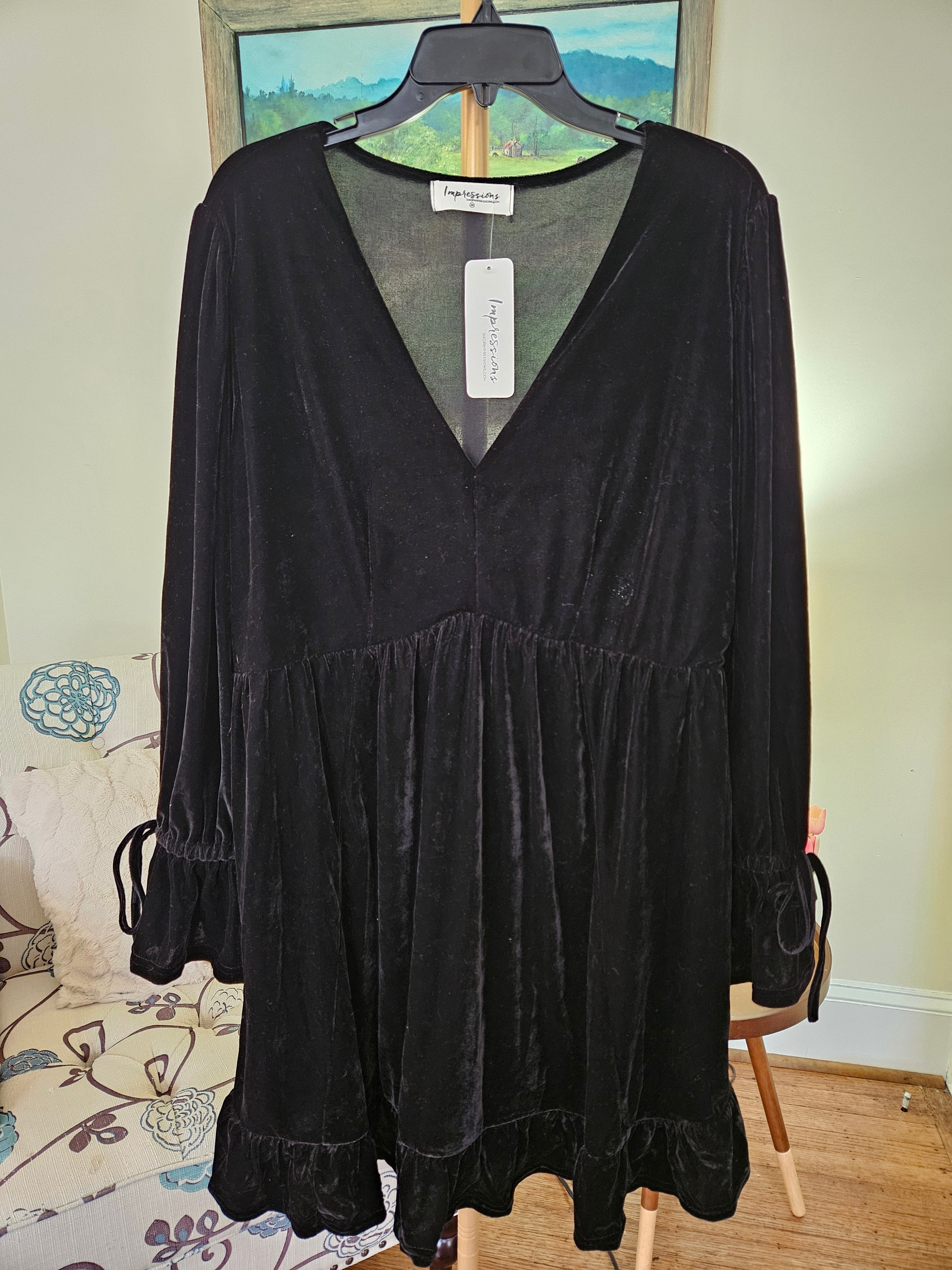 Impressions Velvet Black Long Sleeve Dress Sz 2XL