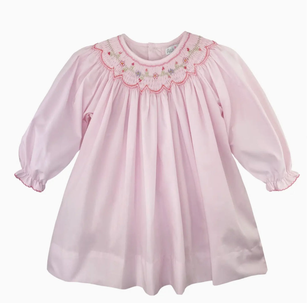 Petit Amu Pink Floral Smocked Bishop Dress