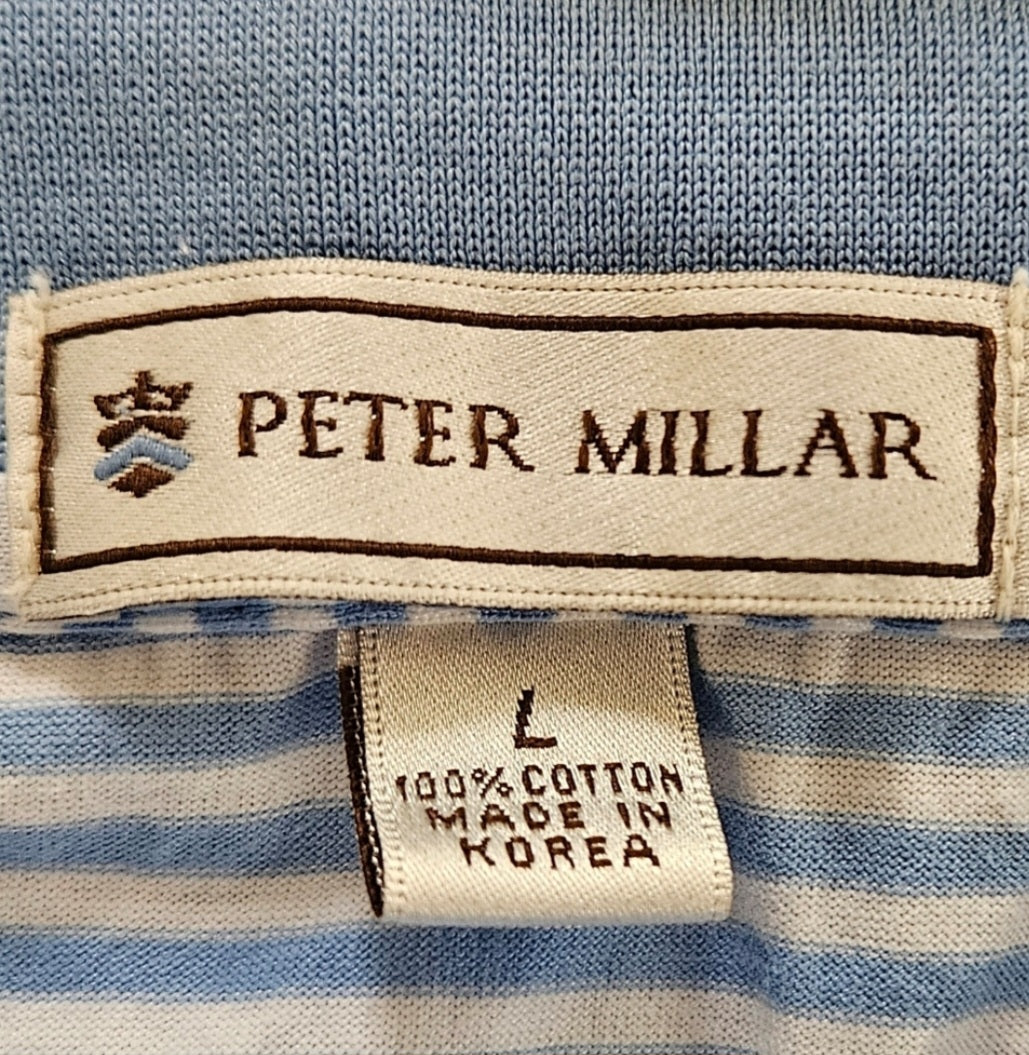 Peter Millar Blue & White Striped Polo Size Large