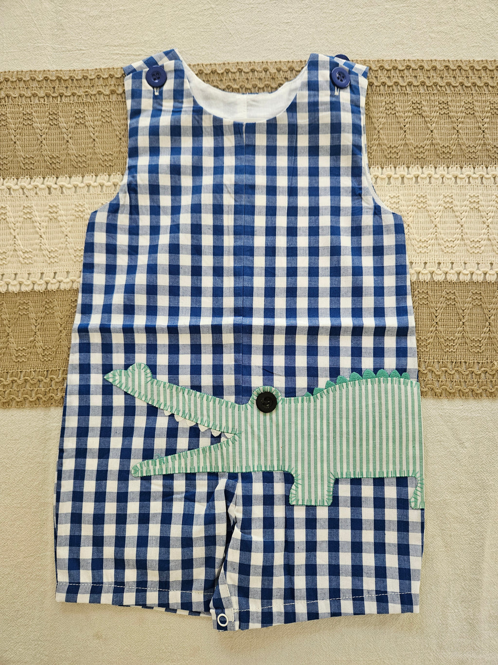 Lil Cactus Blue & White Gingham Alligator Jon Jon Size 6–12M